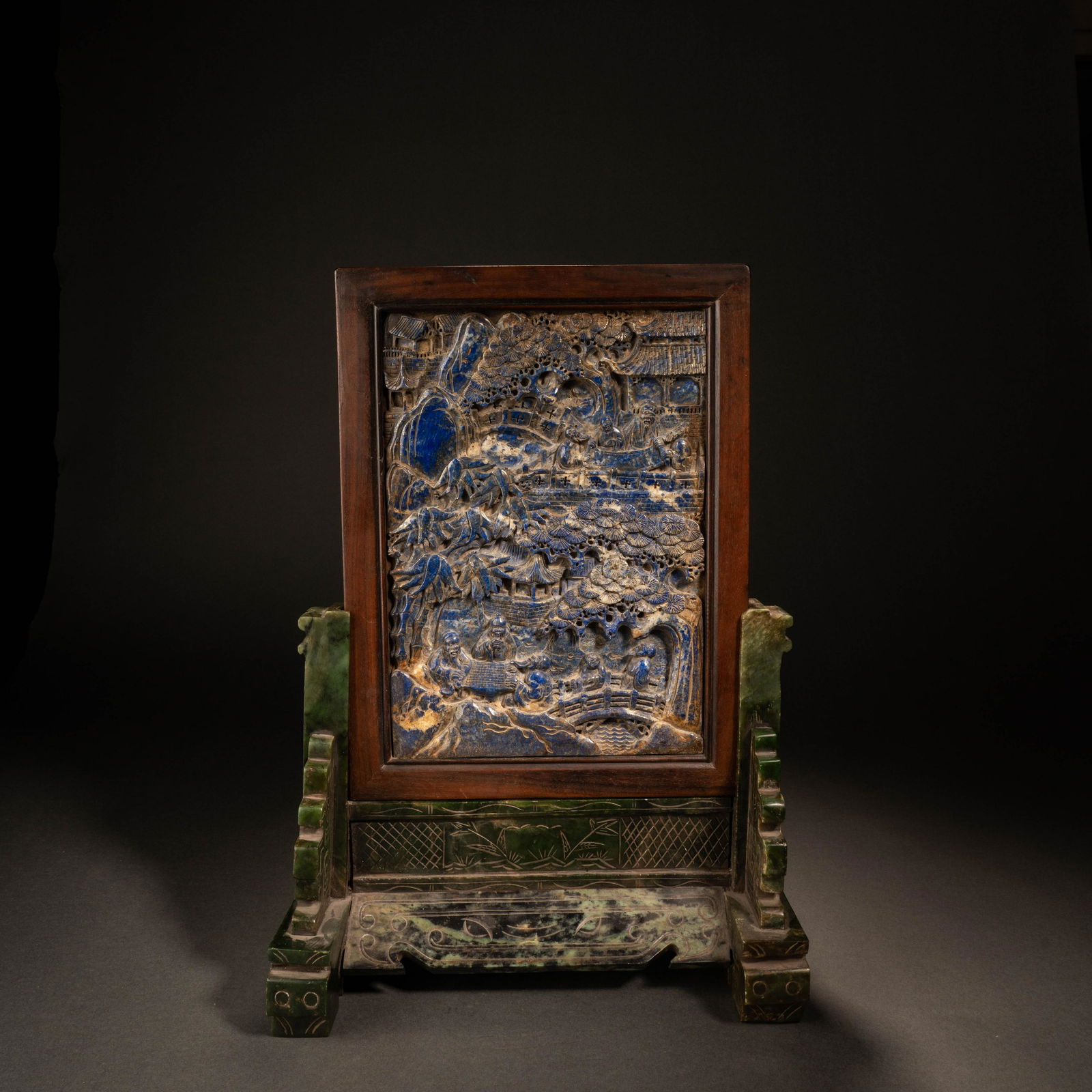 Qing Dynasty jasper inlaid lapis lazuli character story interstitial screen (1 of 8)