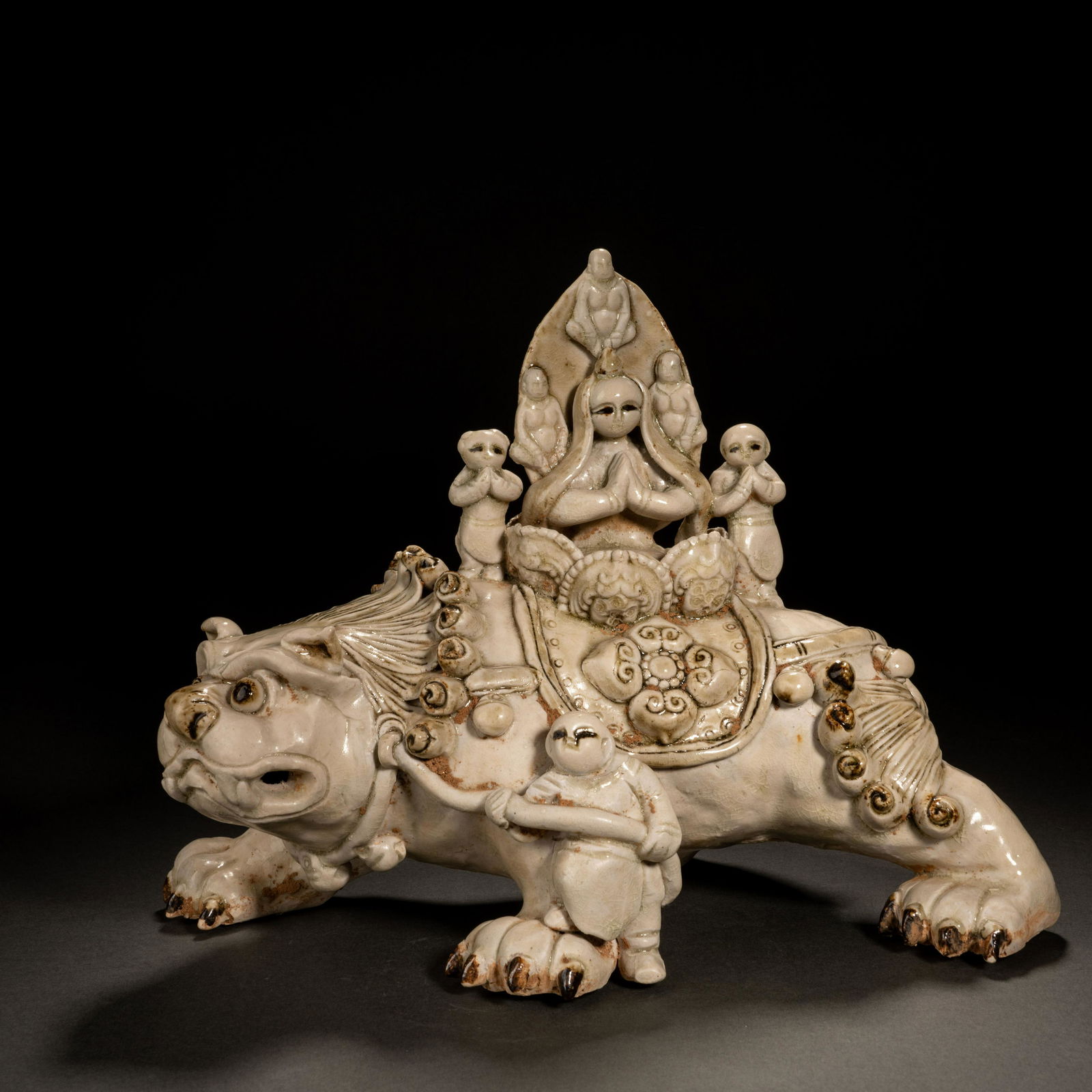 Tang Dynasty White Glazed Buddha Seated Statue and Auspicious Beast (1 of 9)