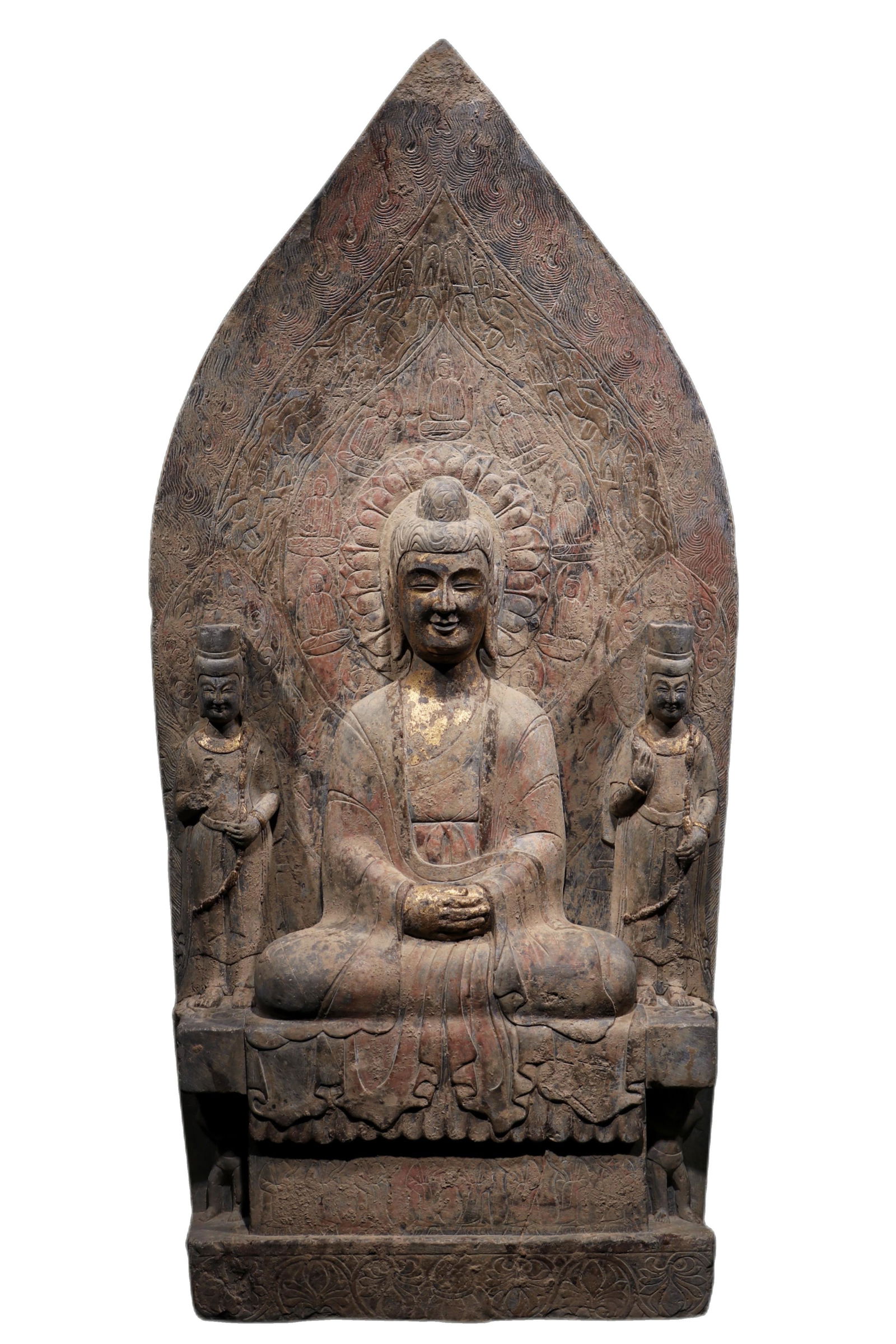 Three Statues with Gold and Painted Back Screen in Northern Wei Dynasty (1 of 11)