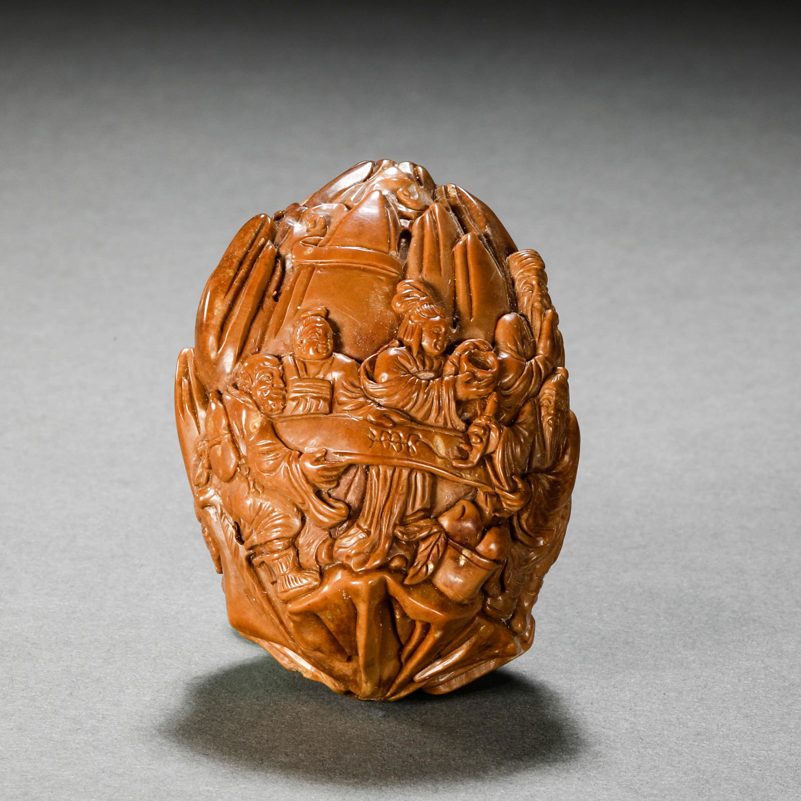 Qing Dynasty Olive Carving Character Story Handle (1 of 7)