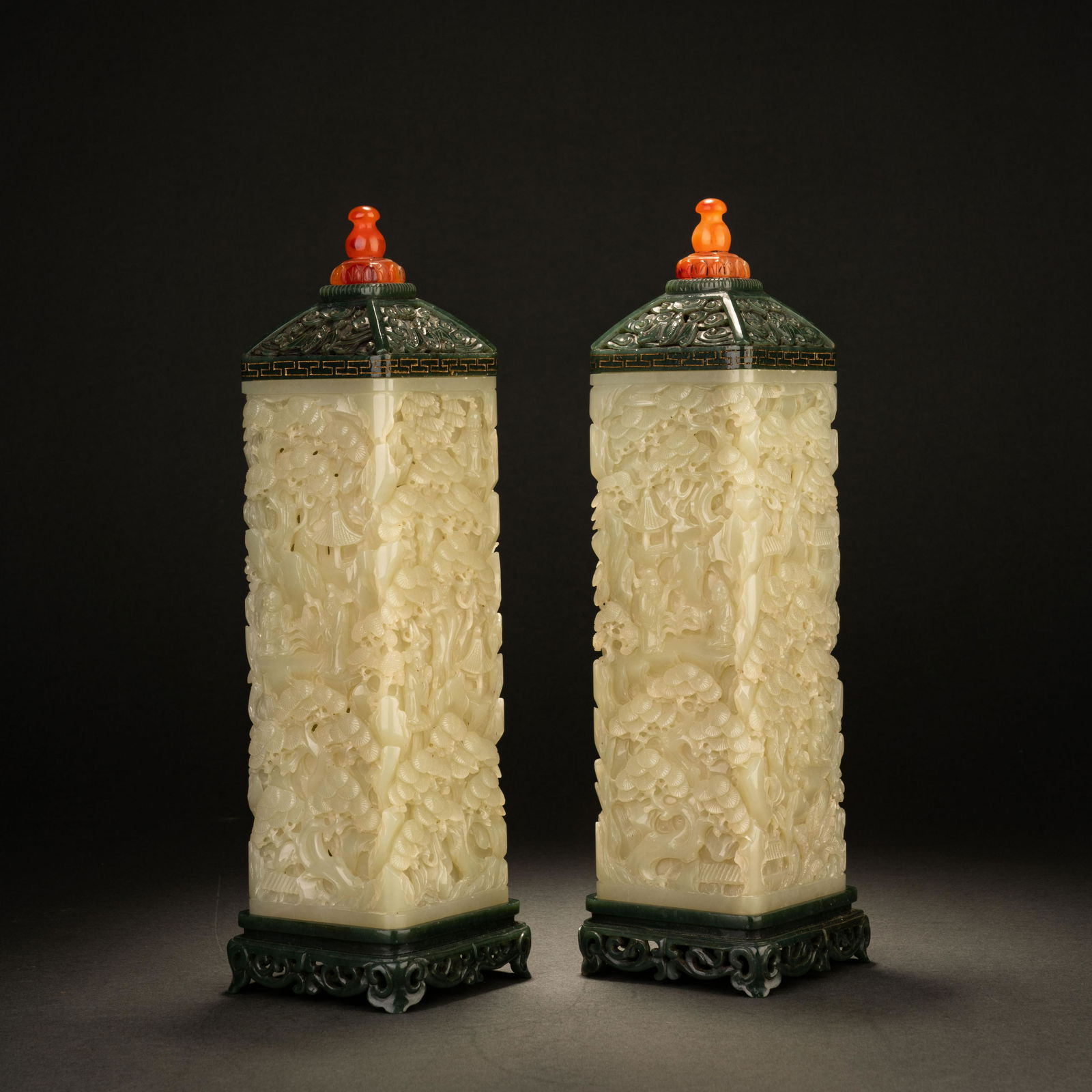 Qing jasper and hetian jade square tube (1 of 11)