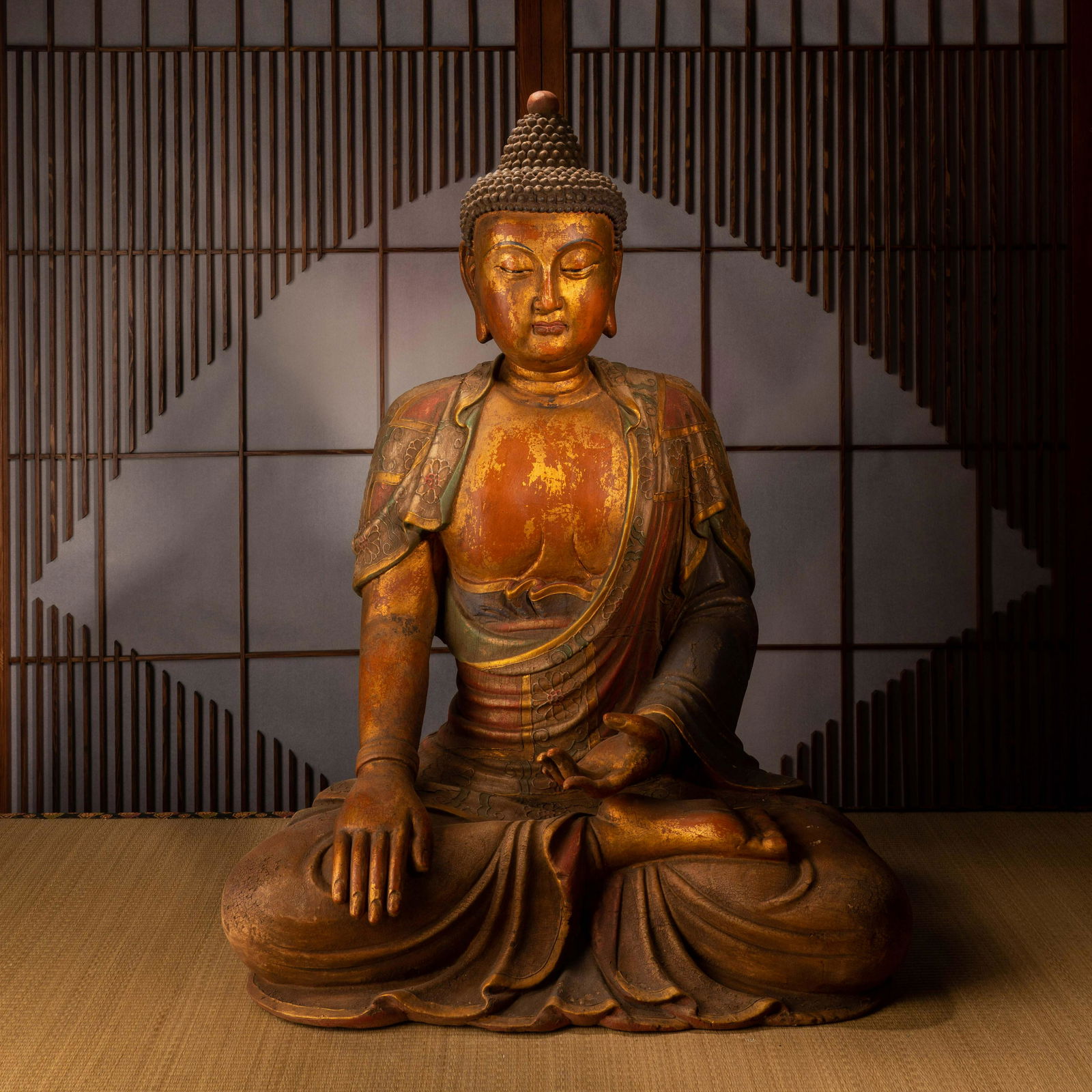 Song wood carved lacquered gold painted Buddha statue (1 of 11)