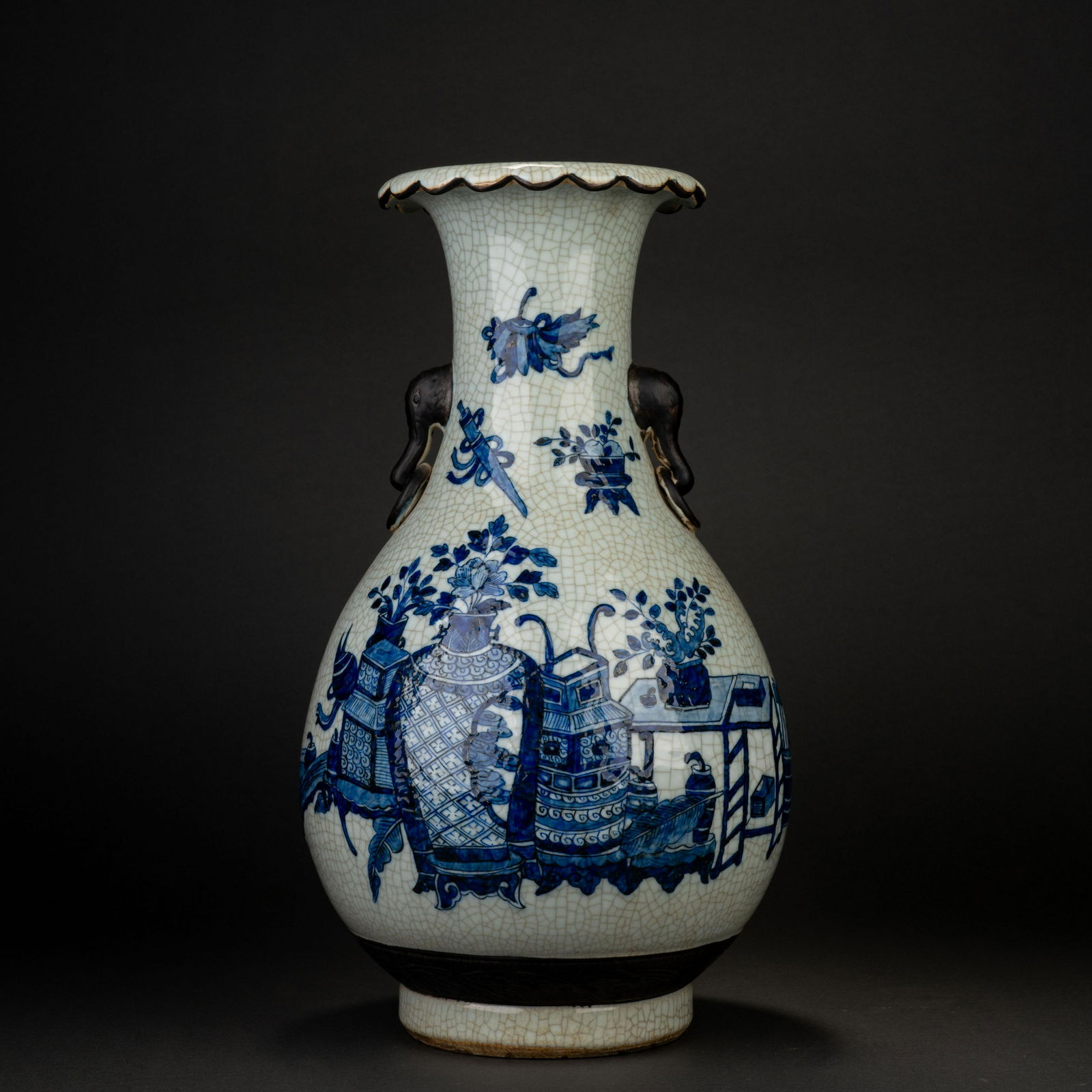 Qing Ge Glazed Blue and White Bogu Appreciation Vase (1 of 10)