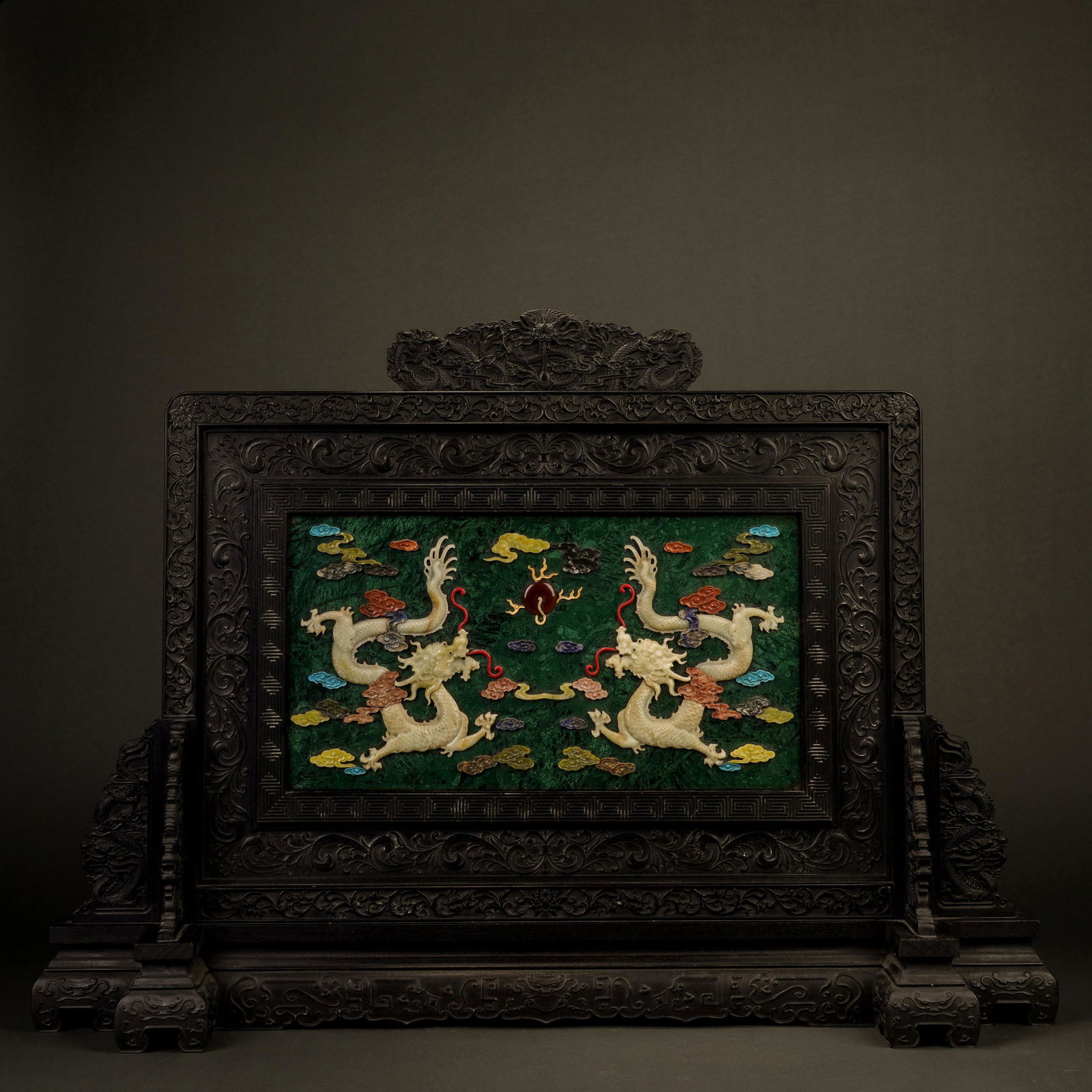 Qing Dynasty Red Sandalwood Inlaid Jasper Duobaolong Pattern Interstitial Screen (1 of 10)