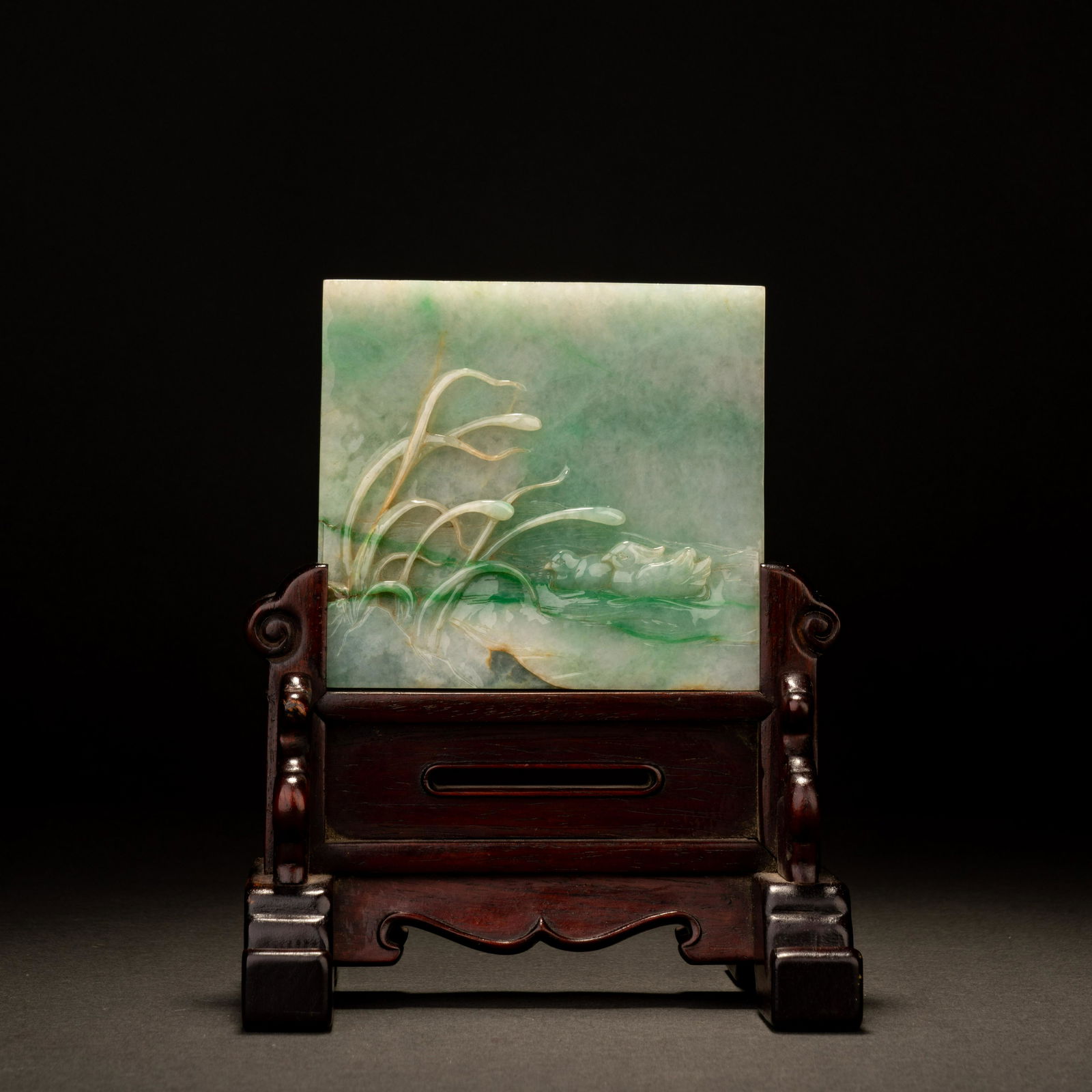 Qing Dynasty Red Sandalwood Inlaid Jade Flower and Bird Screen (1 of 8)