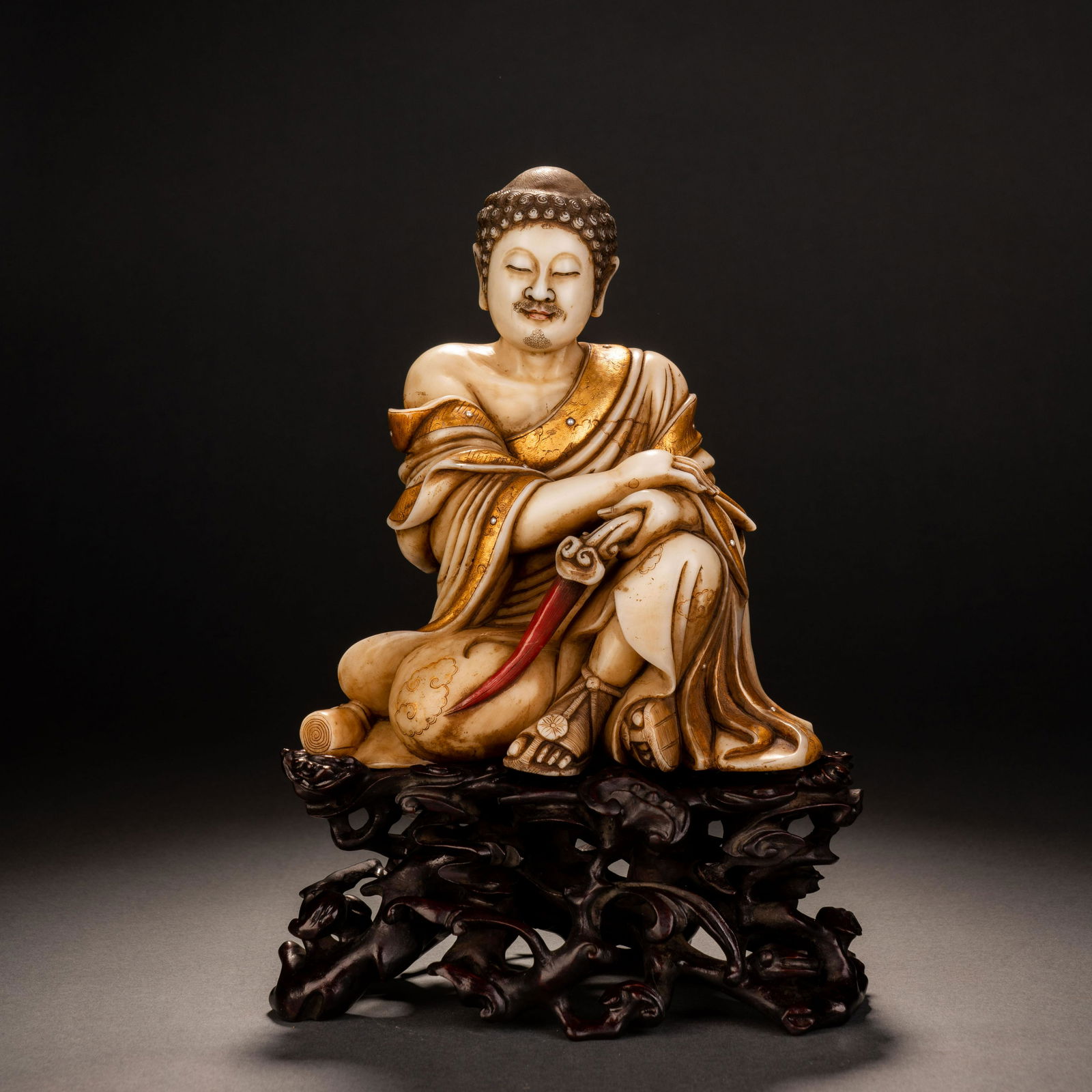 Qing Dynasty Shoushan Stone-drawn Golden Buddha Seated Statue (1 of 10)