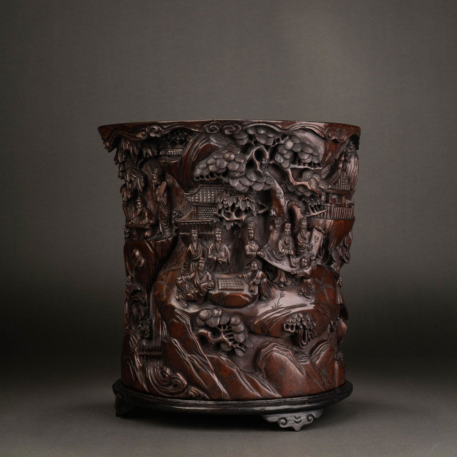 A RED Sandalwood Character Story Pen Holder, Qing Dynasty (1 of 12)