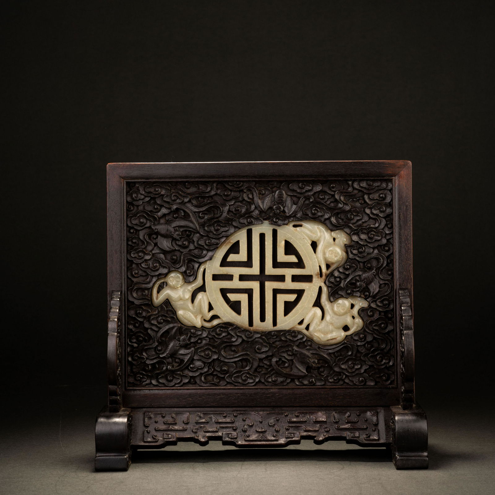 Qing Dynasty Red Sandalwood Inlaid Hetian Jade Screen (1 of 9)