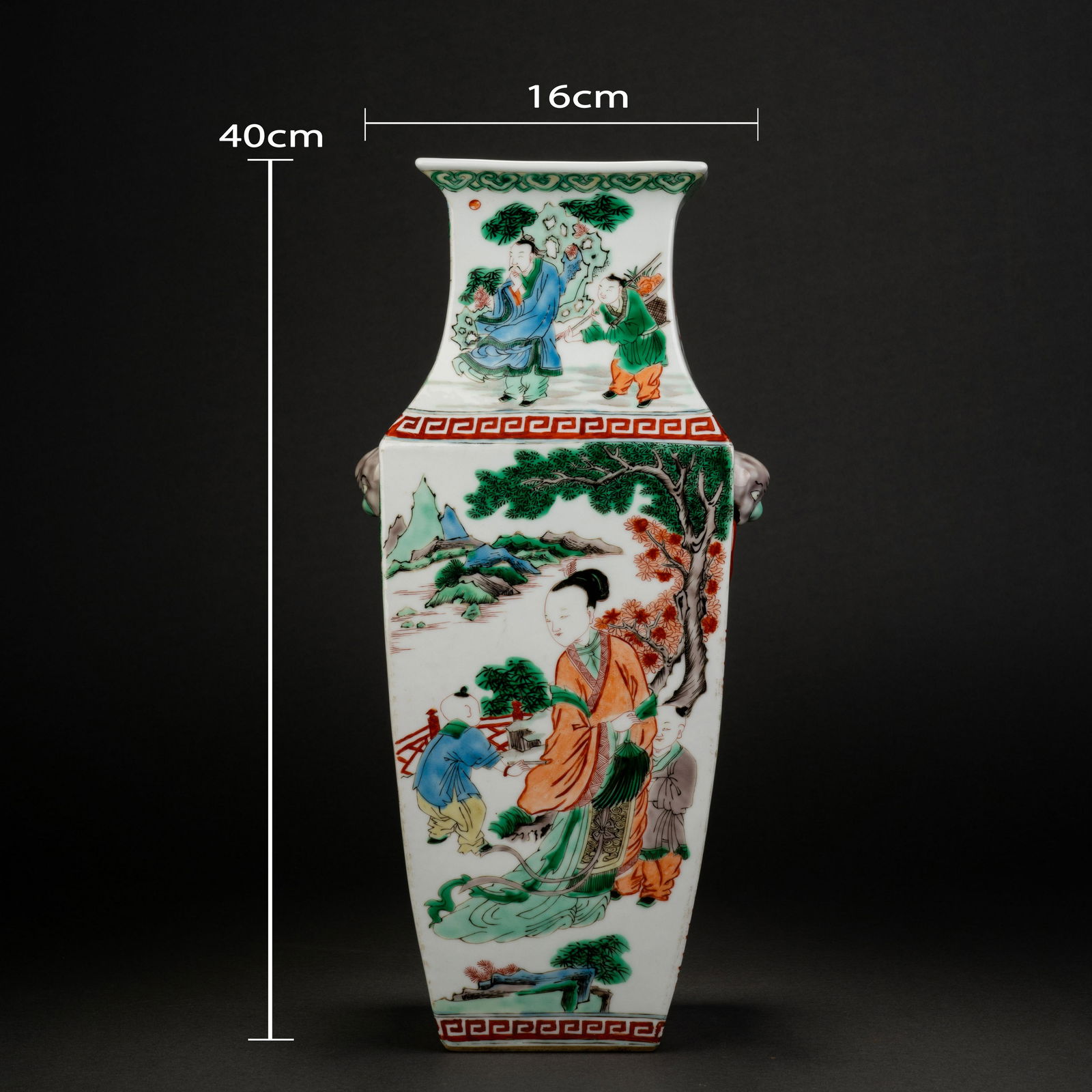 Qing Dynasty five-colored figure and animal ear square bottle (1 of 11)