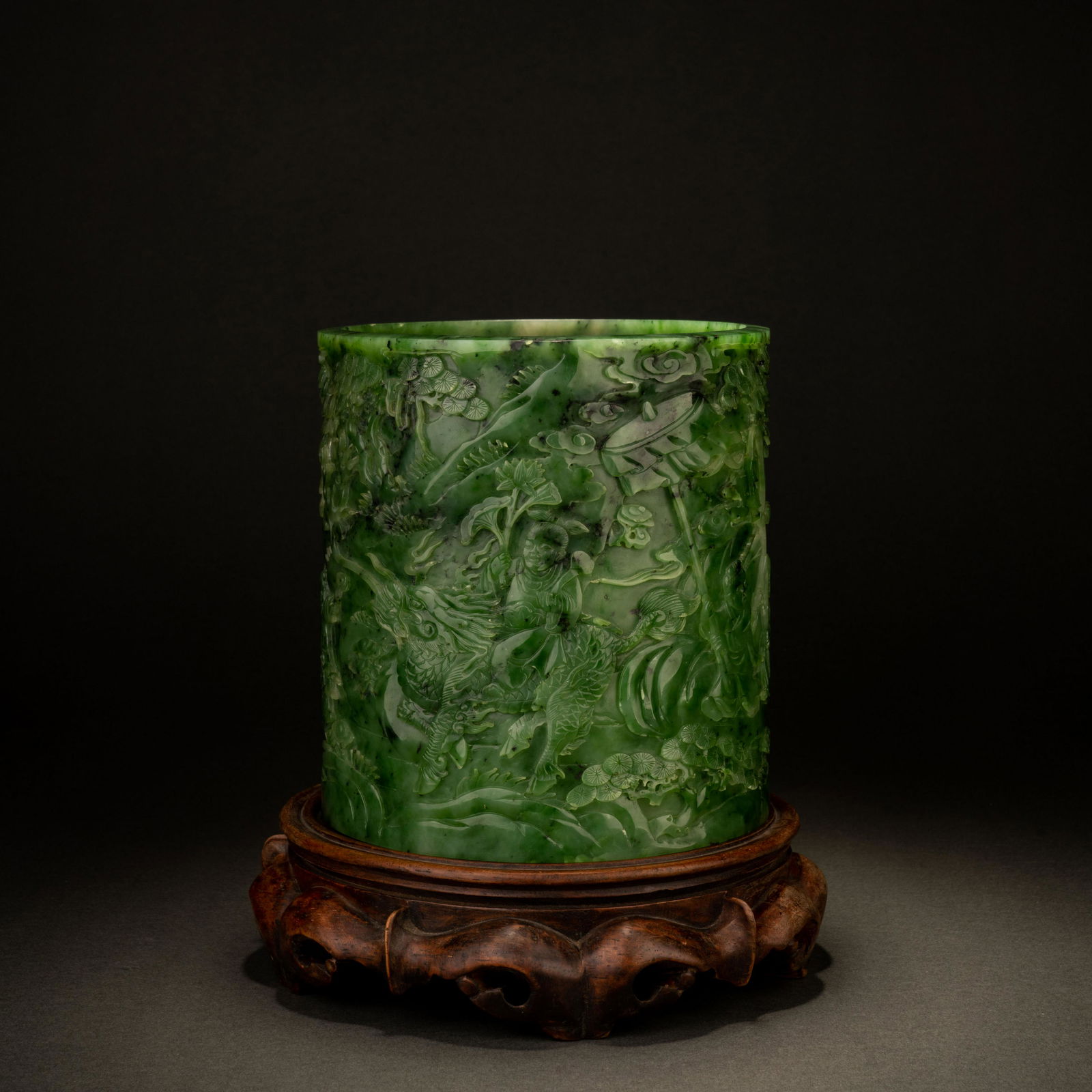 Qing jasper unicorn boy pen holder (1 of 11)