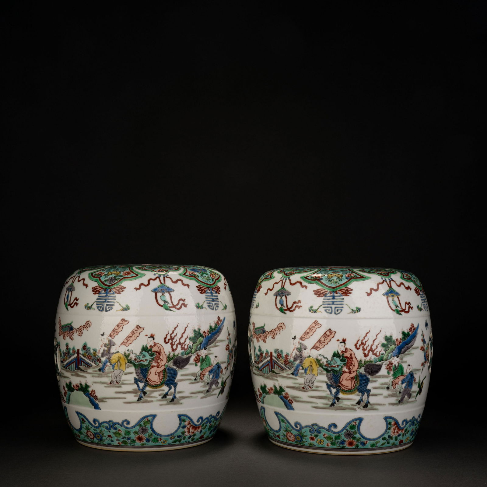Qing Dynasty Colorful Character Story Drum Stool (1 of 10)