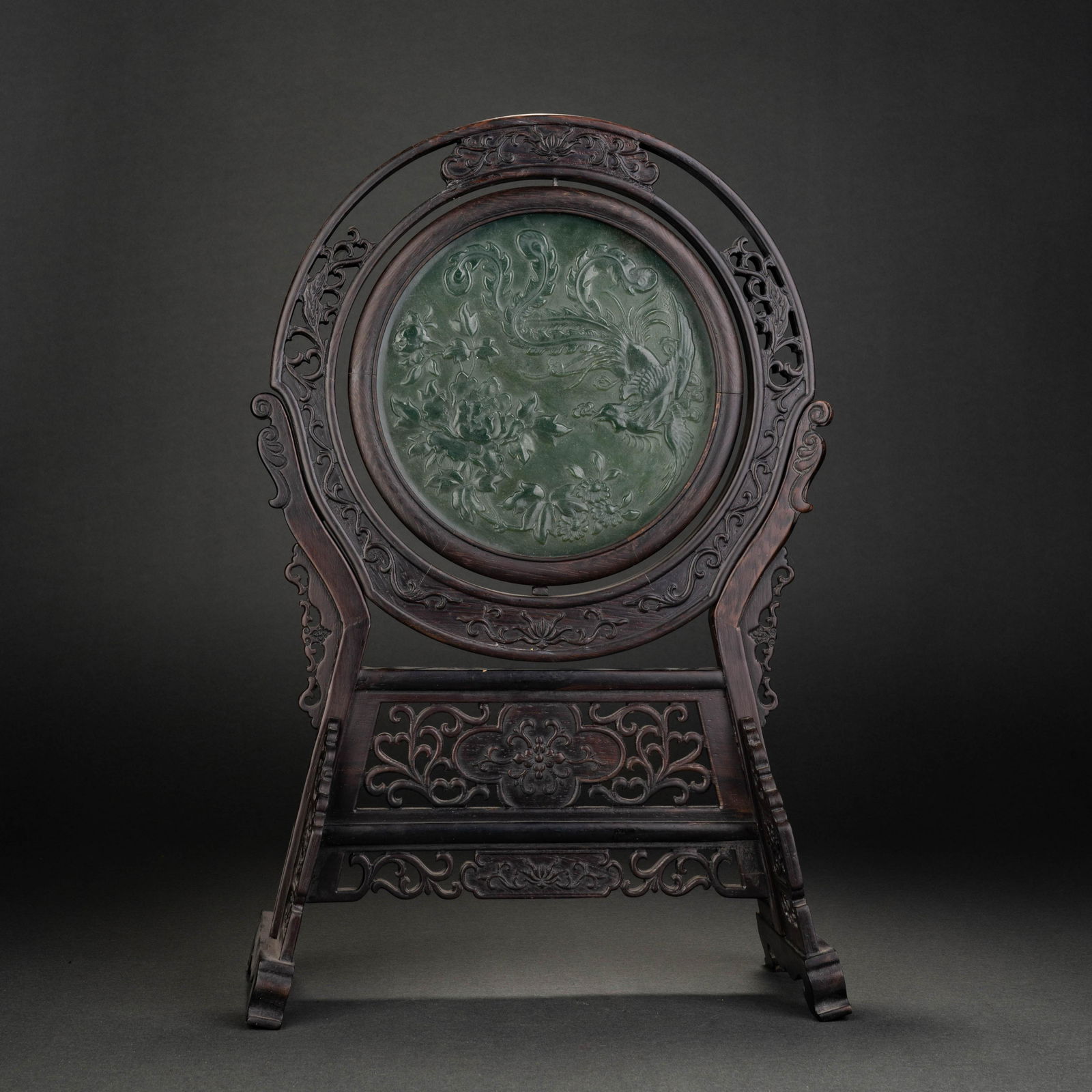 Qing Dynasty Red Sandalwood Inlaid Jasper Phoenix Pattern Screen (1 of 12)