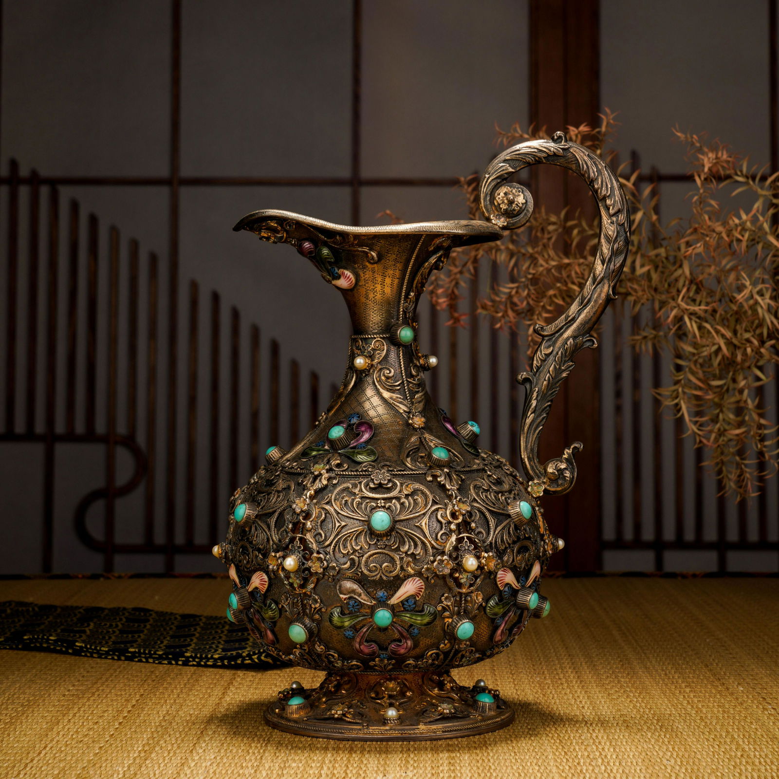 Qing Dynasty silver turquoise flower pot (1 of 10)