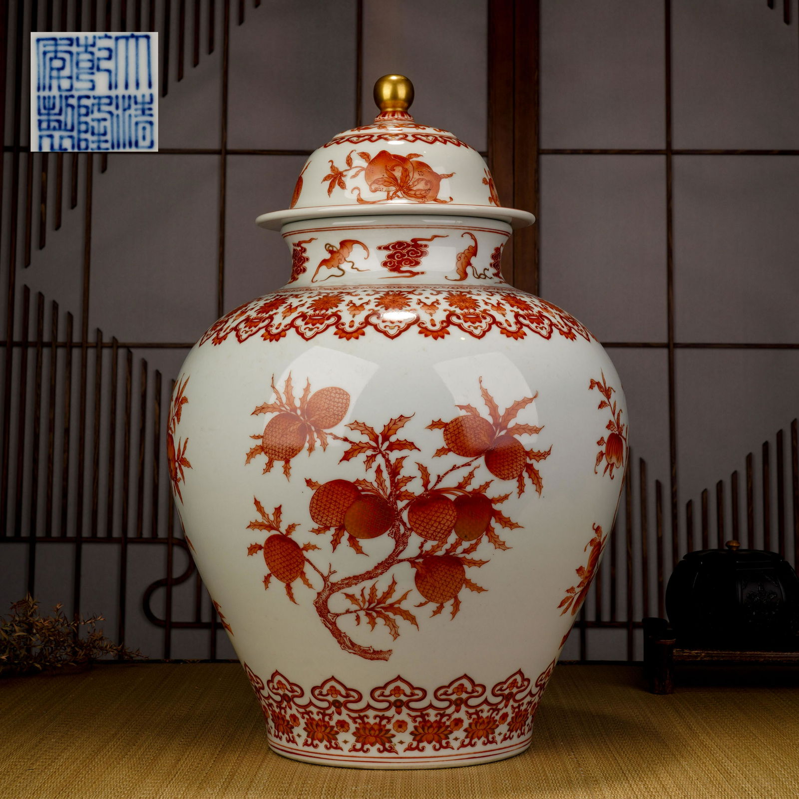 Qing Dynasty Alum Red Four Fruits General Jar (1 of 9)