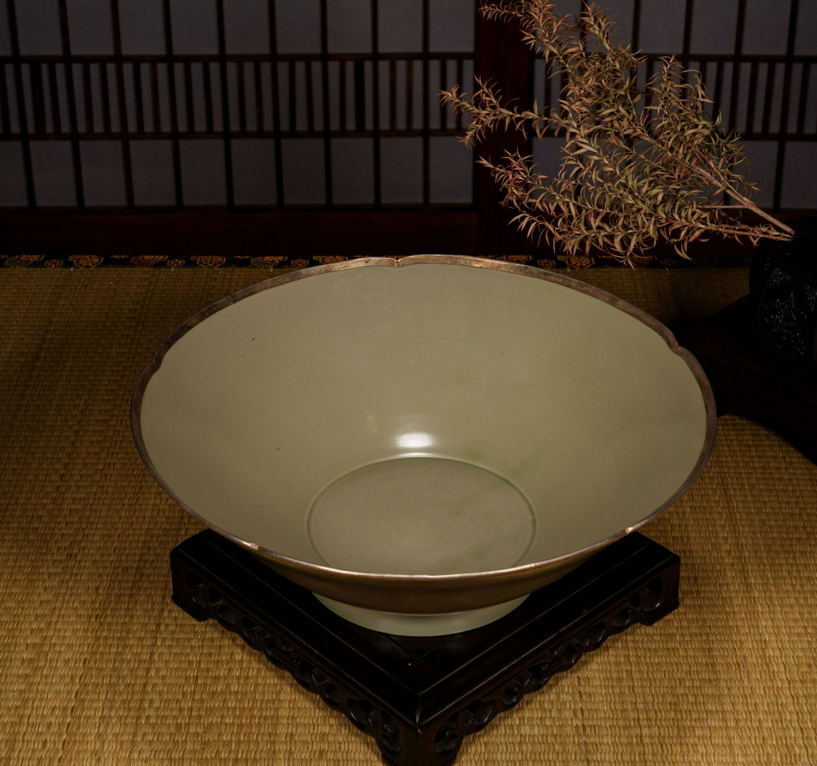 Tang Dynasty Yue Kiln Secret Color Porcelain Covered Silver Bowl (1 of 8)