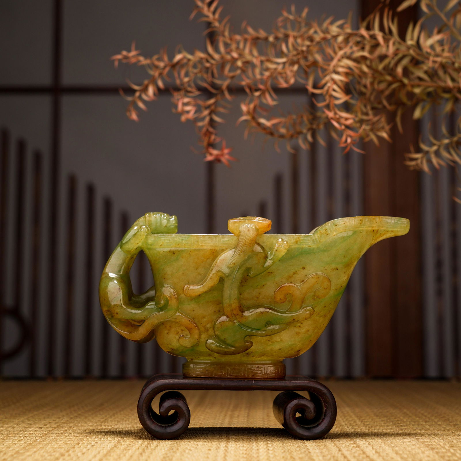 Qing Dynasty Jadeite Chi-Dragon Cup (1 of 9)