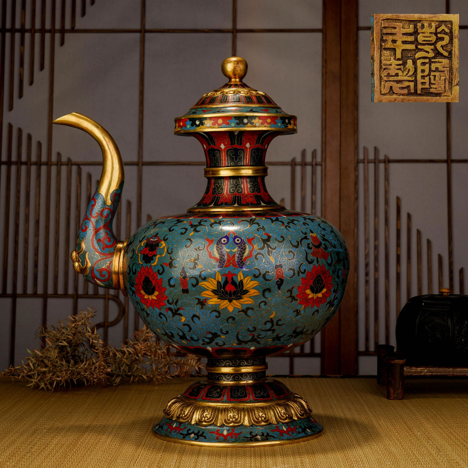 Qing dynasty cloisonnÃ© enamel eight-treasure pattern benba pot (1 of 10)