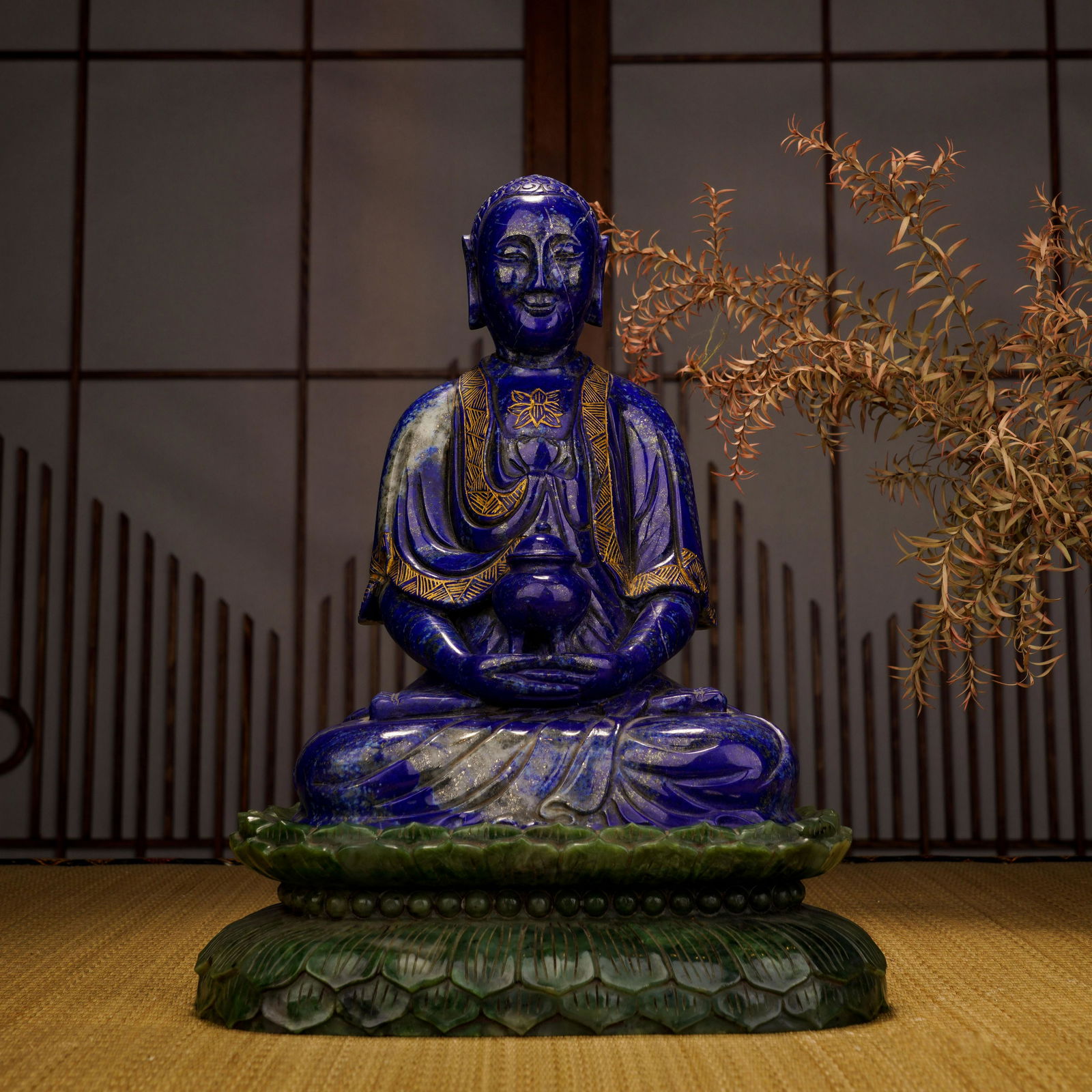 Qing Dynasty Jasper Inlaid Lapis Lazuli Buddha Seated Statue (1 of 10)