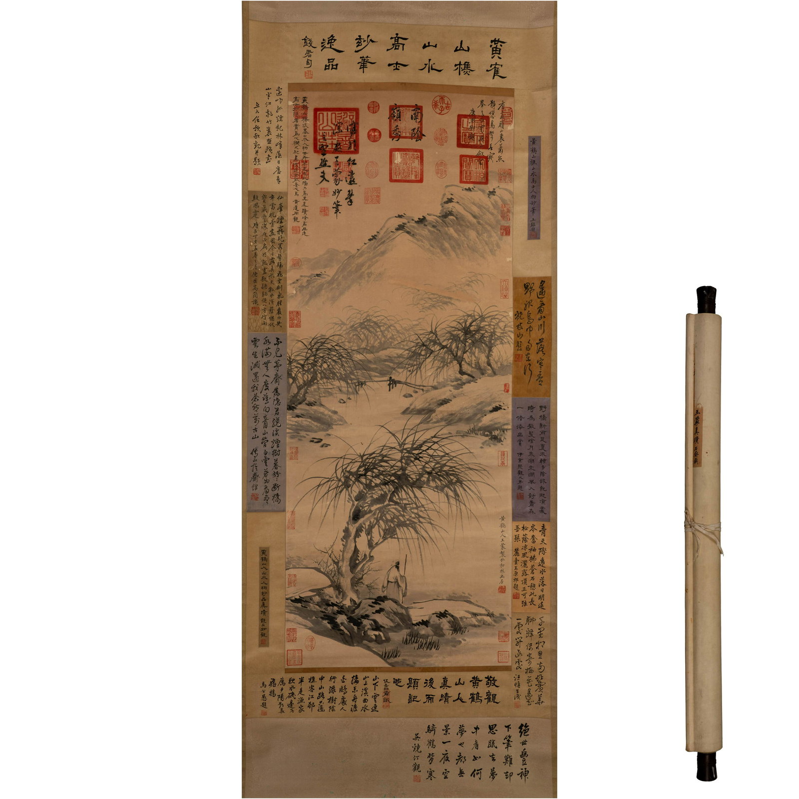 Wang Meng's landscape character vertical scroll: L:180cm W:71cm