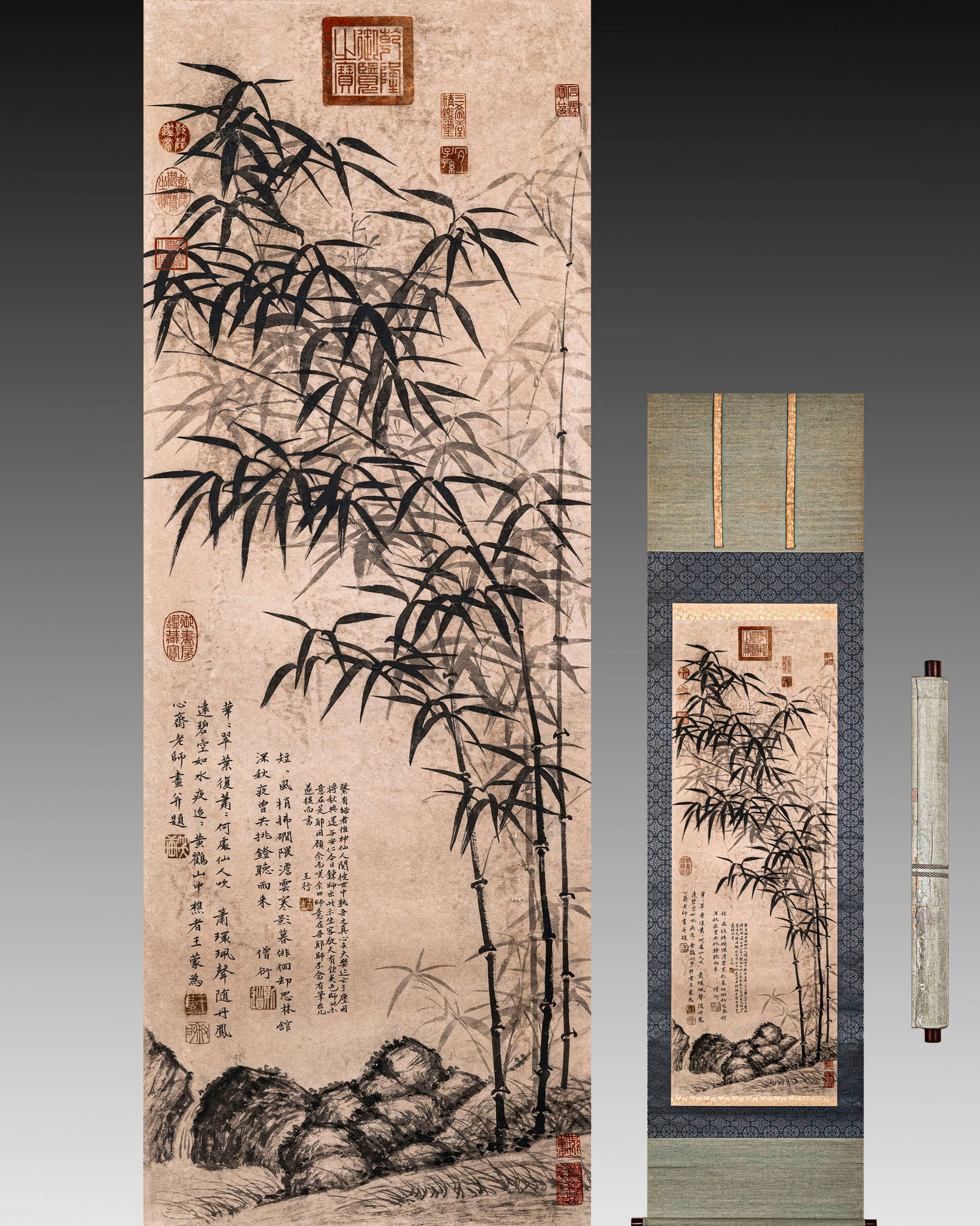 Wang Meng's bamboo and stone scroll: L:108cm W:38cm