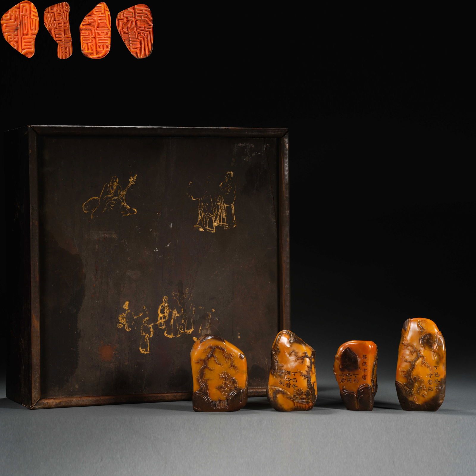 Four Tianhuang stone seals carved by Leng Jun: H:8cm W:4.5cm Wt:550g