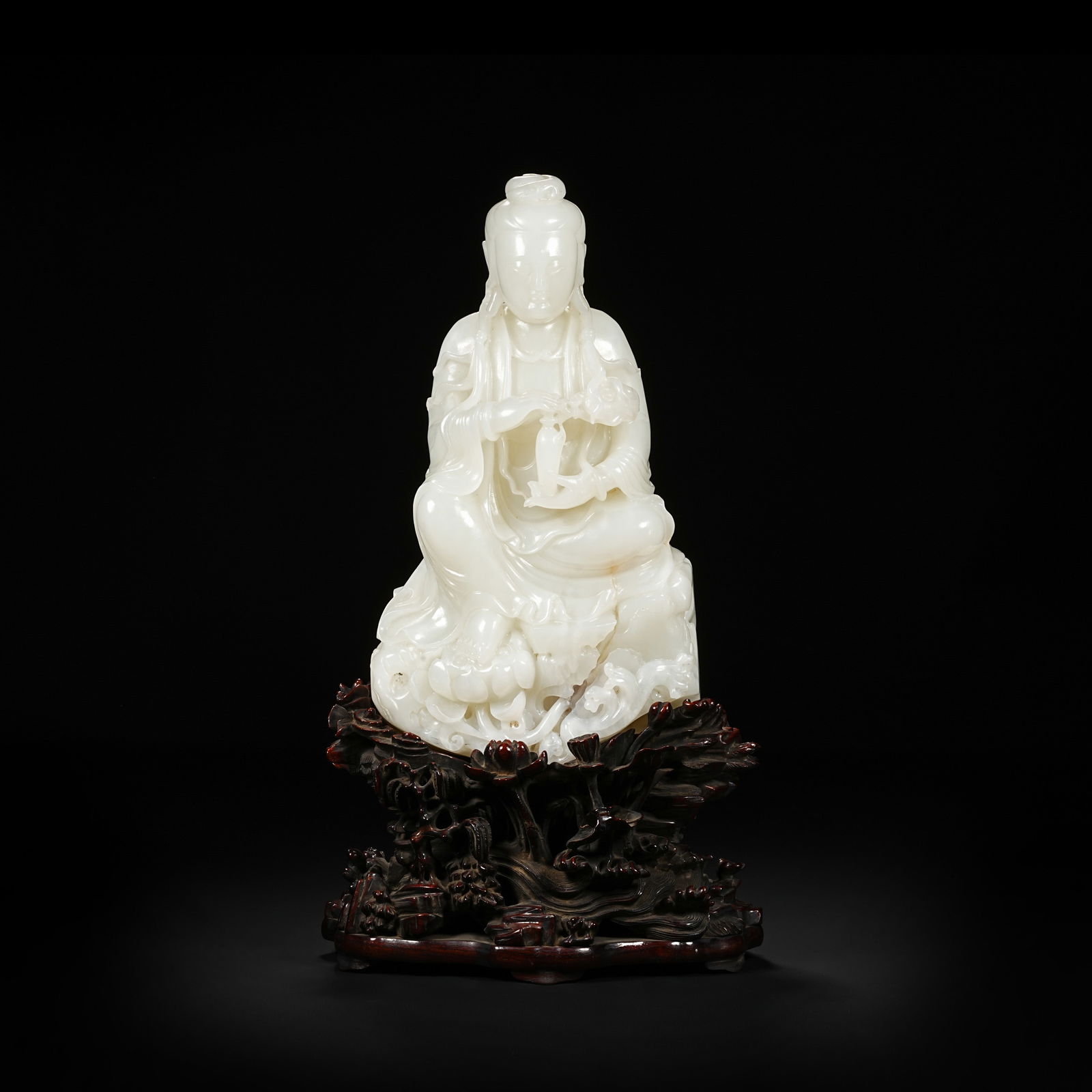 Hetian white jade pure bottle Guanyin seated statue: H:22cm W:13cm Wt:2160g