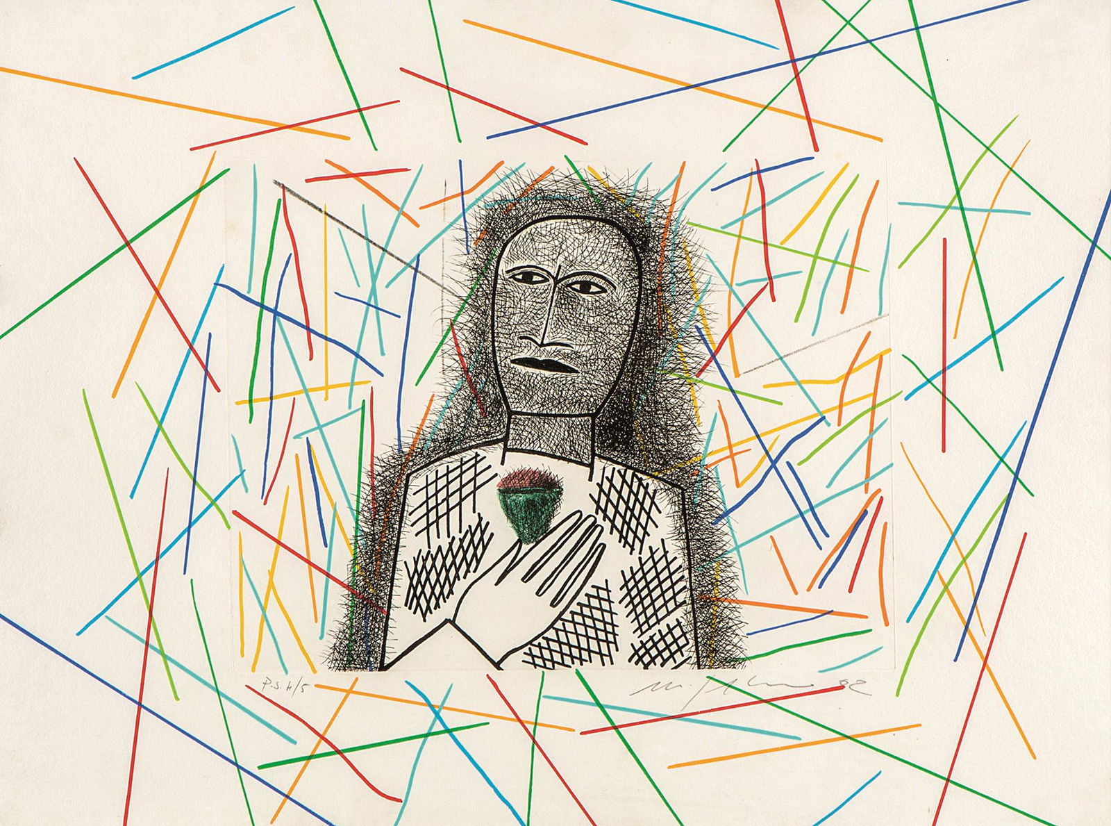 Mimmo Paladino, Vivaldi: Vivaldi2002Serigrafia ed acquaforte/acquatinta su carta.Firmata a mano e numerata P.S. 4/5.Tiratura 40 esemplari.cm 57x76, cornice cm 70x89