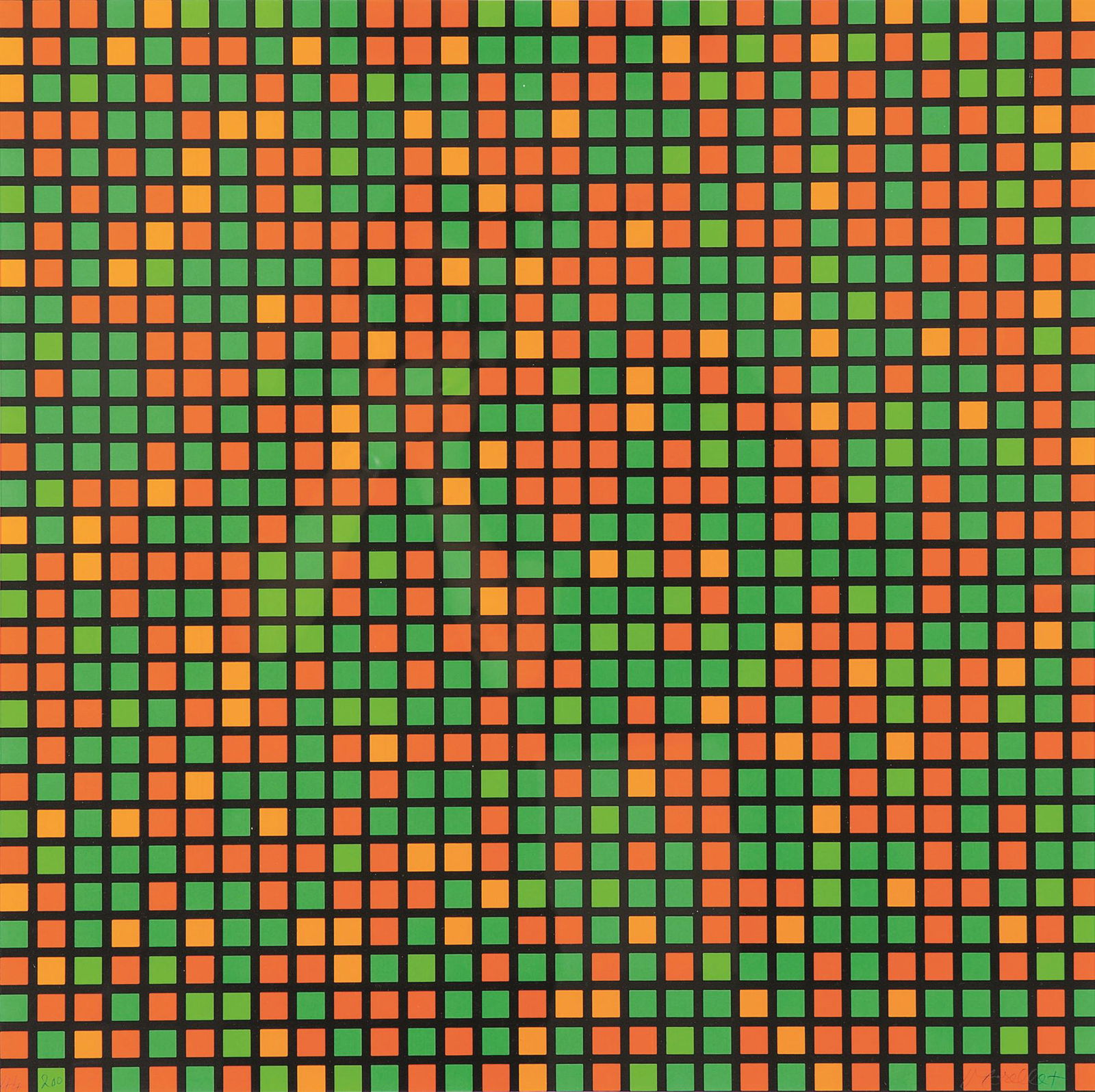 Francois Morellet, Chartres Vert Orange: Chartres Vert Orange1973Serigrafia su pvc.Firmata a mano e numerata 44/200.Tiratura 200 esemplari.cm 59x59, cornice cm 78x78