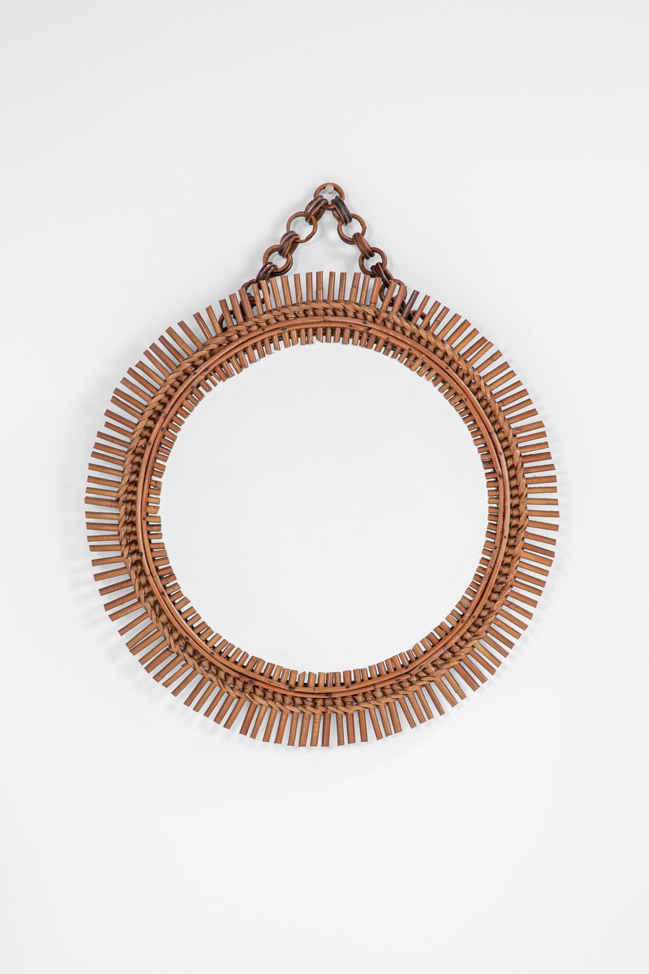 Specchiera da parete: Specchiera da pareteCanna d'India, midollino, legno.1960 ca.cm 65x54x4