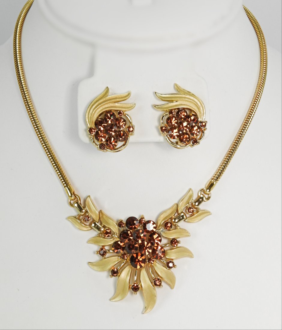 Vintage Trifari Topaz Rhinestone Necklace & Earring Set (1 of 7)