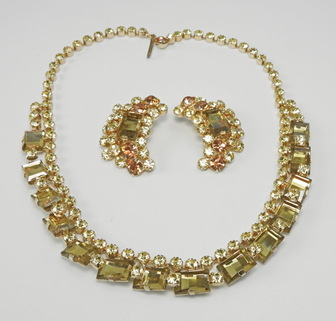 Vintage Topaz Rhinestone Necklace & Earring Set (1 of 5)