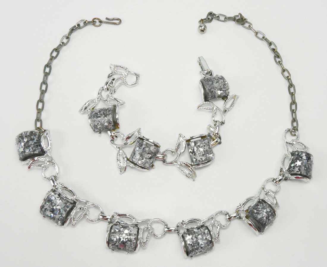 Vintage Grey Glitter Lucite Necklace & Bracelet Set (1 of 5)