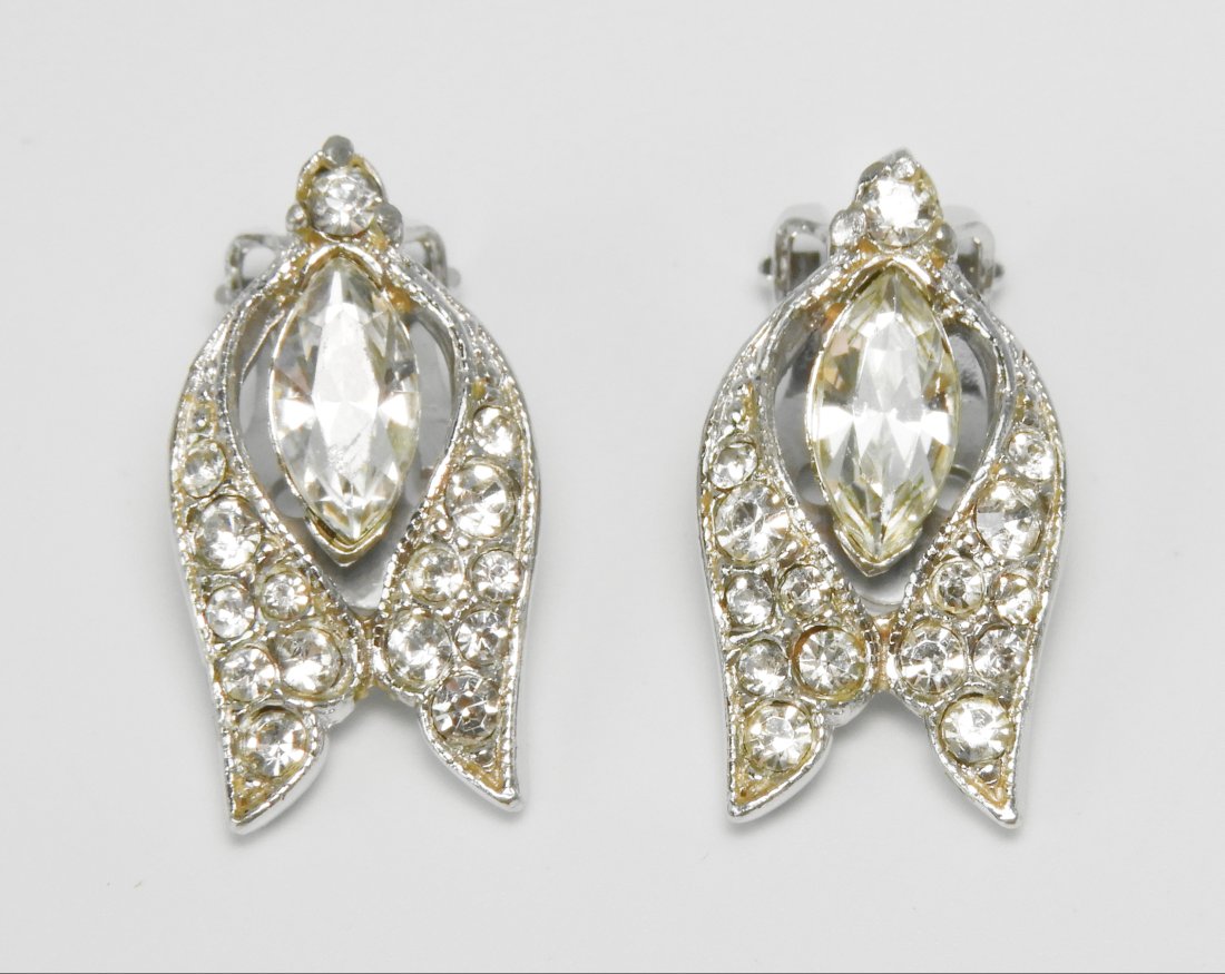 Vintage Bogoff Rhinestone Silver Tone Earrings (1 of 2)