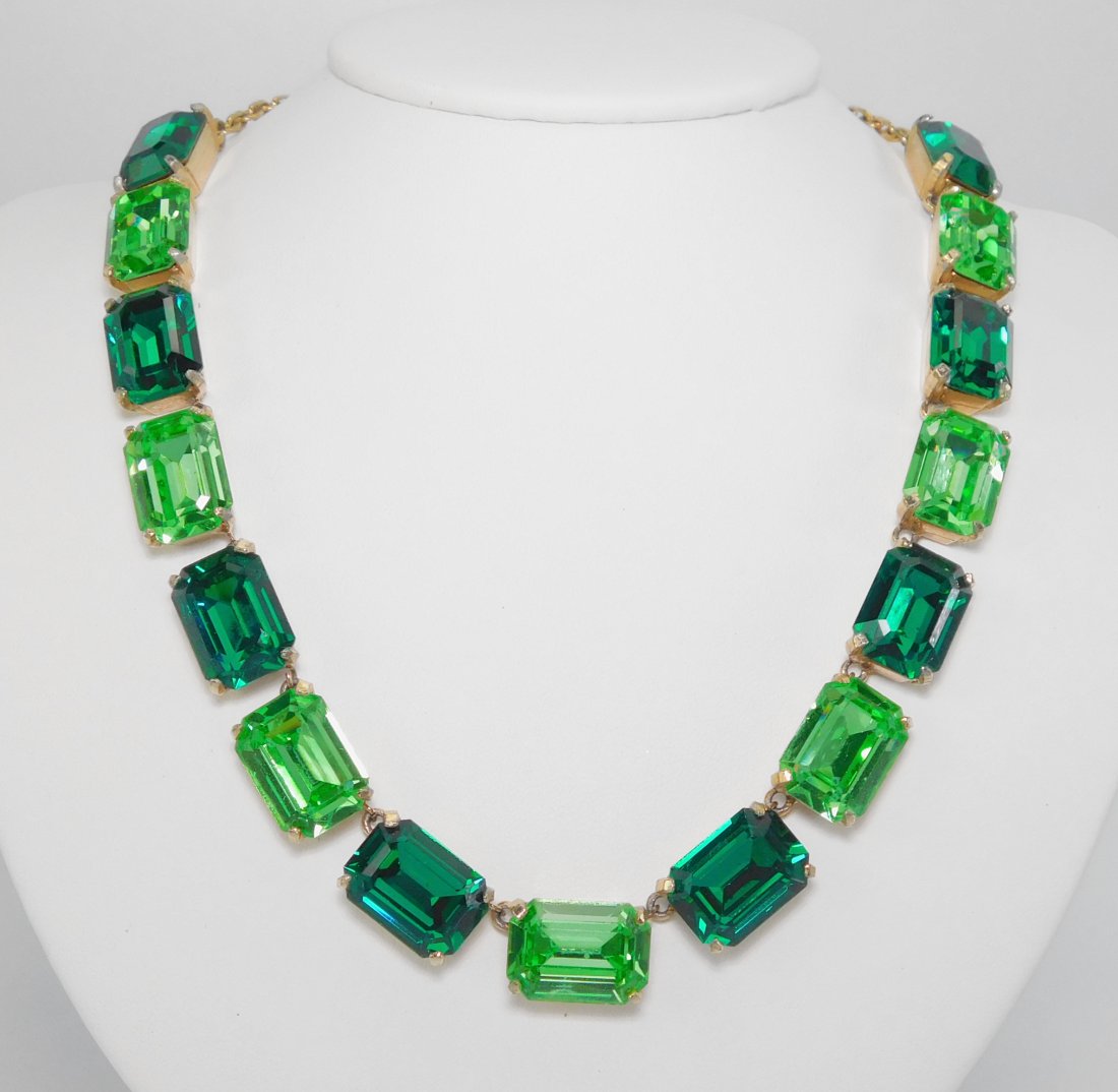 Vintage Chunky Green Rhinestone Necklace (1 of 4)