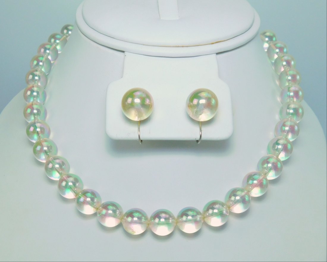 Vintage Soap Bubble Necklace & Earring Set: Necklace: 18", Earrings: 1/2"