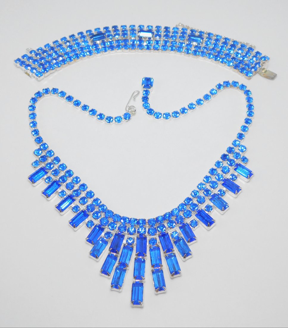 Weiss Royal Blue Rhinestone Necklace & Bracelet Set (1 of 7)
