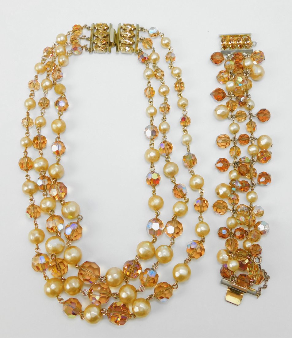 Vintage Pearl & Topaz Crystal Necklace & Bracelet Set (1 of 7)
