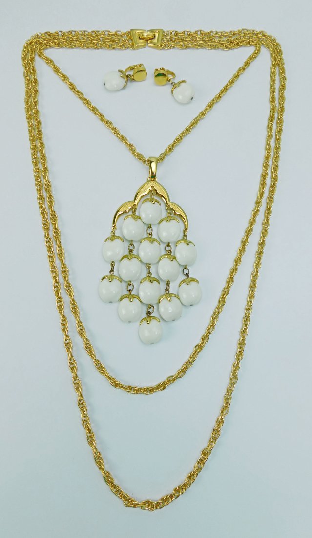 Vintage Trifari Beige Waterfall Necklace & Earring Set (1 of 5)