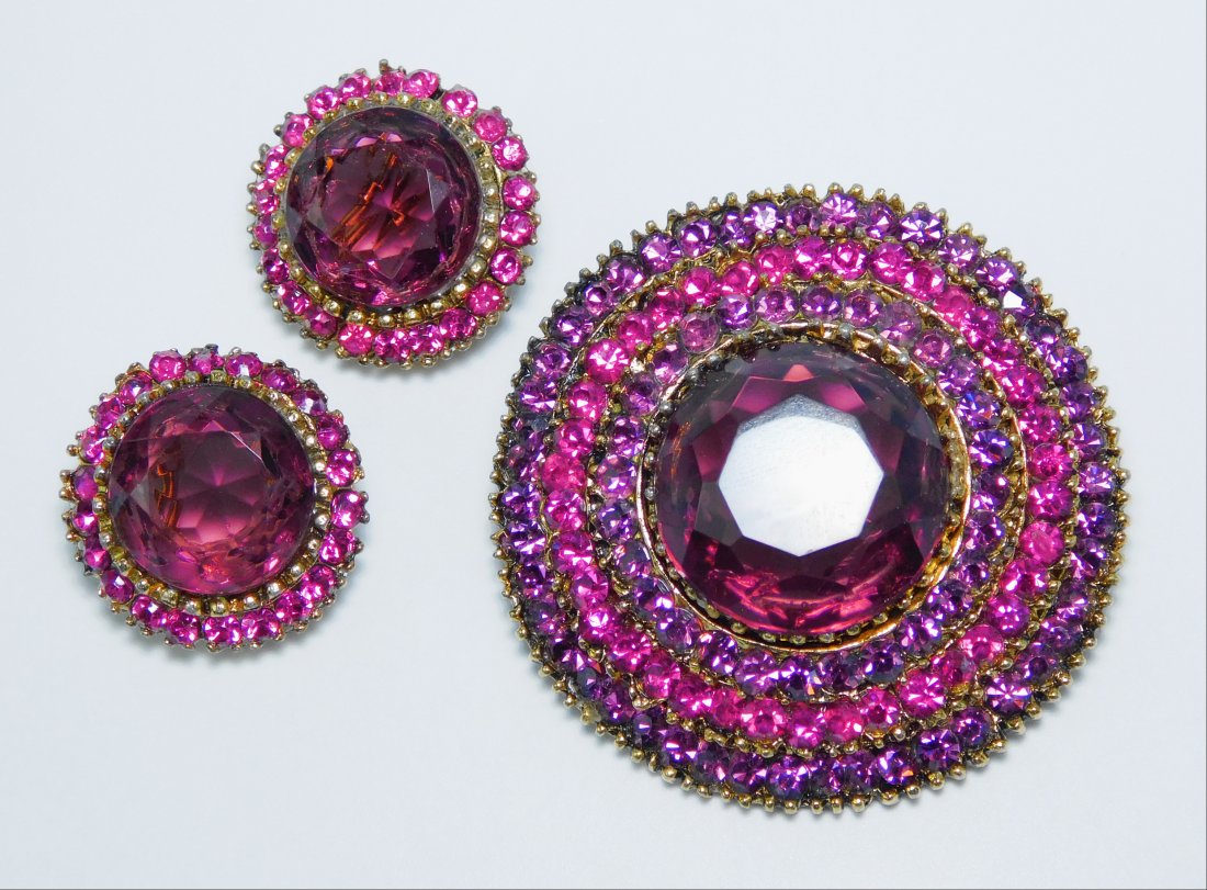 Vintage Round Rhinestone Brooch & Earring Set (1 of 6)
