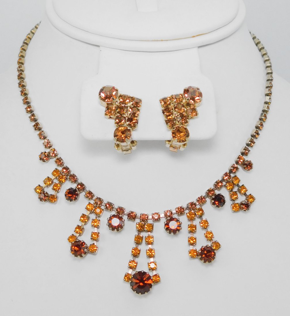Vintage Topaz & Amber Rhinestone Necklace & Earring Set (1 of 6)