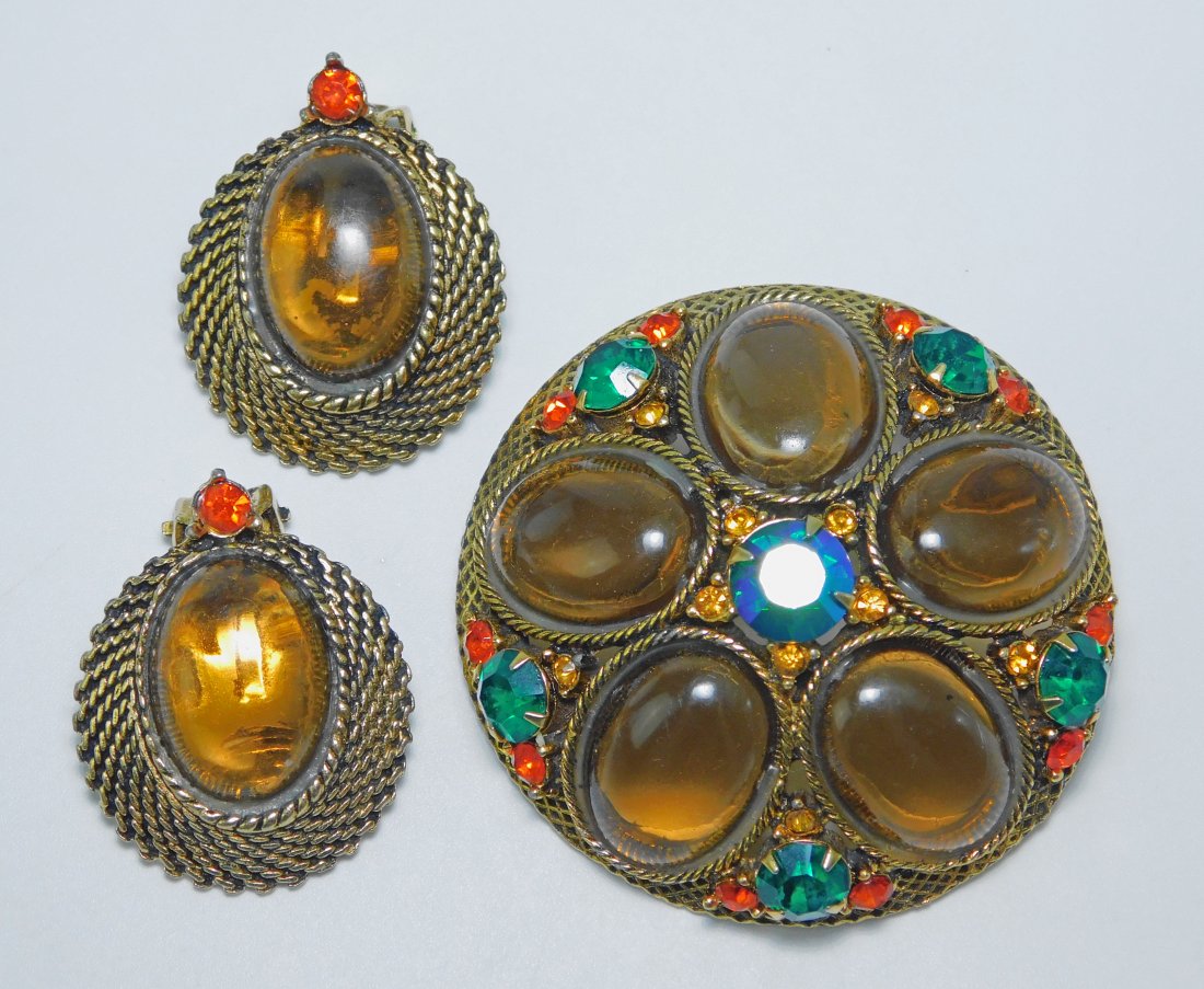 Vintage Round Lucite Cabochon Brooch & Earring Set (1 of 6)