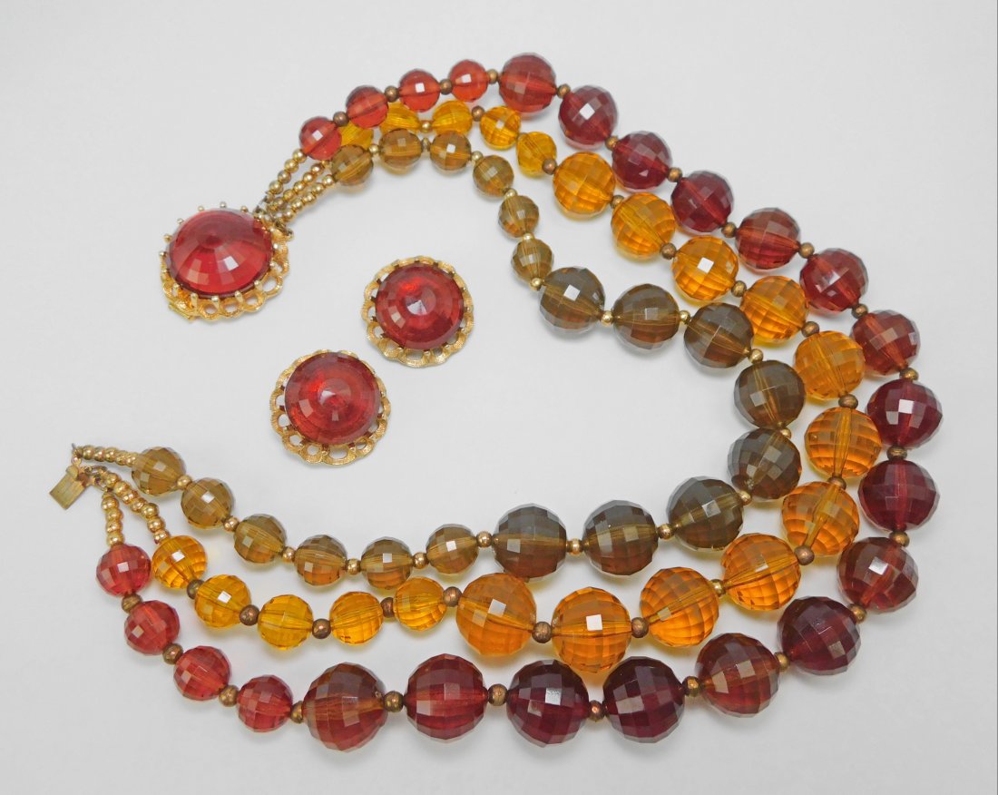 Vintage Faceted Lucite Bead Necklace & Earring Set (1 of 5)