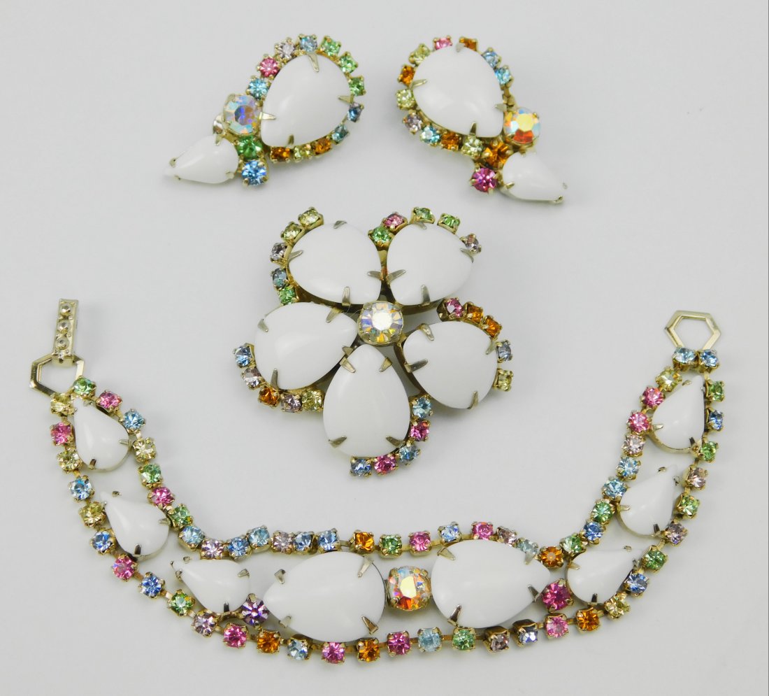 Vintage Milk Glass & Rhinestone Parure (1 of 9)