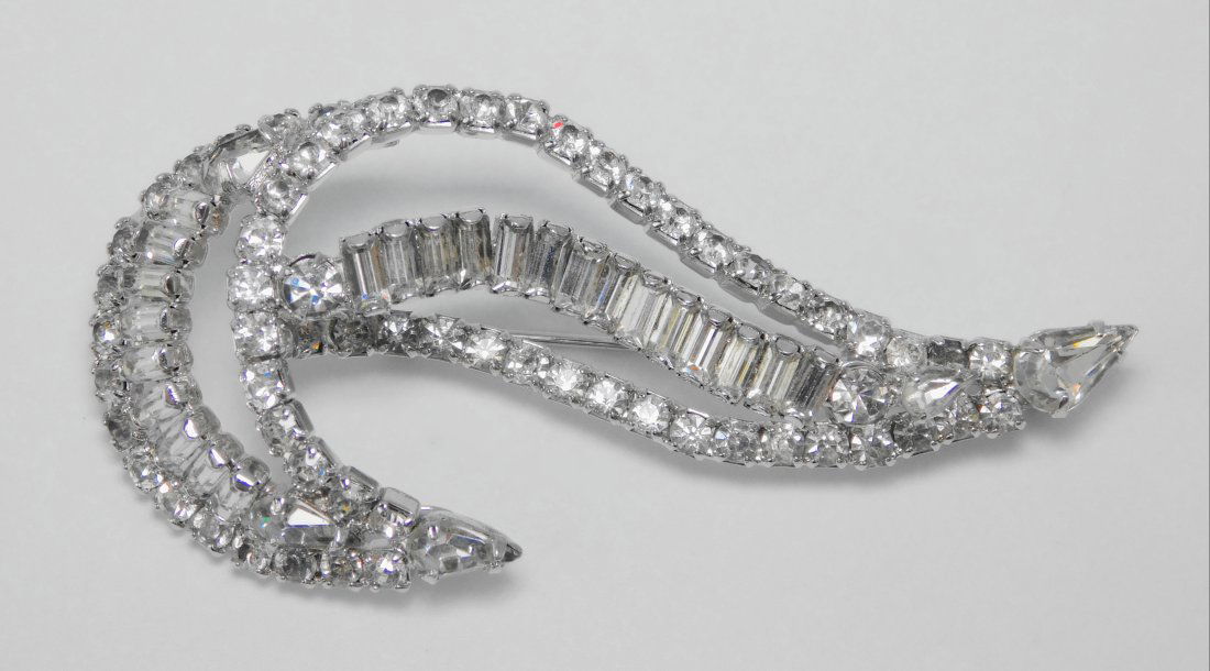 Vintage Kramer of NY Crystal Rhinestone Brooch: Brooch: 3.25" x 1.5"