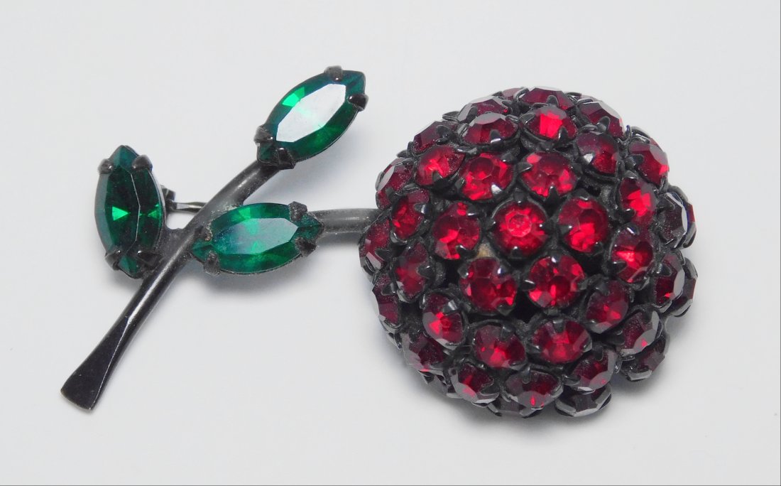 Vintage Warner Red Rhinestone Cherry Brooch (1 of 3)