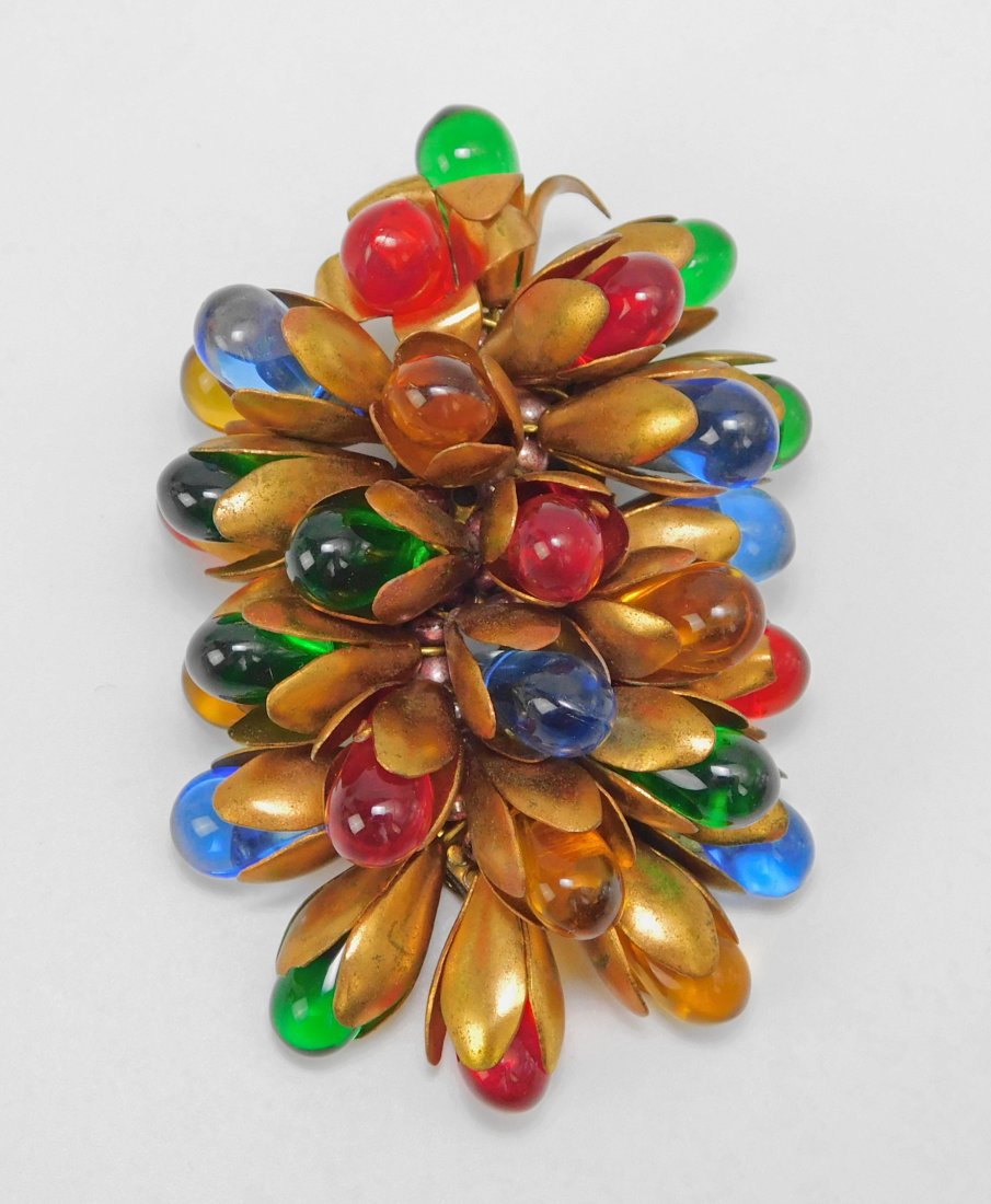 Vintage Deco Jewel Tone Czech Glass Clip: Clip: 1.75" x 2.75"