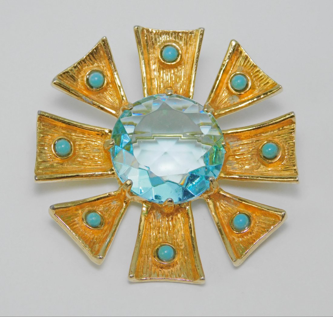 Vintage Benedikt NY Aqua Stone Brooch (1 of 5)