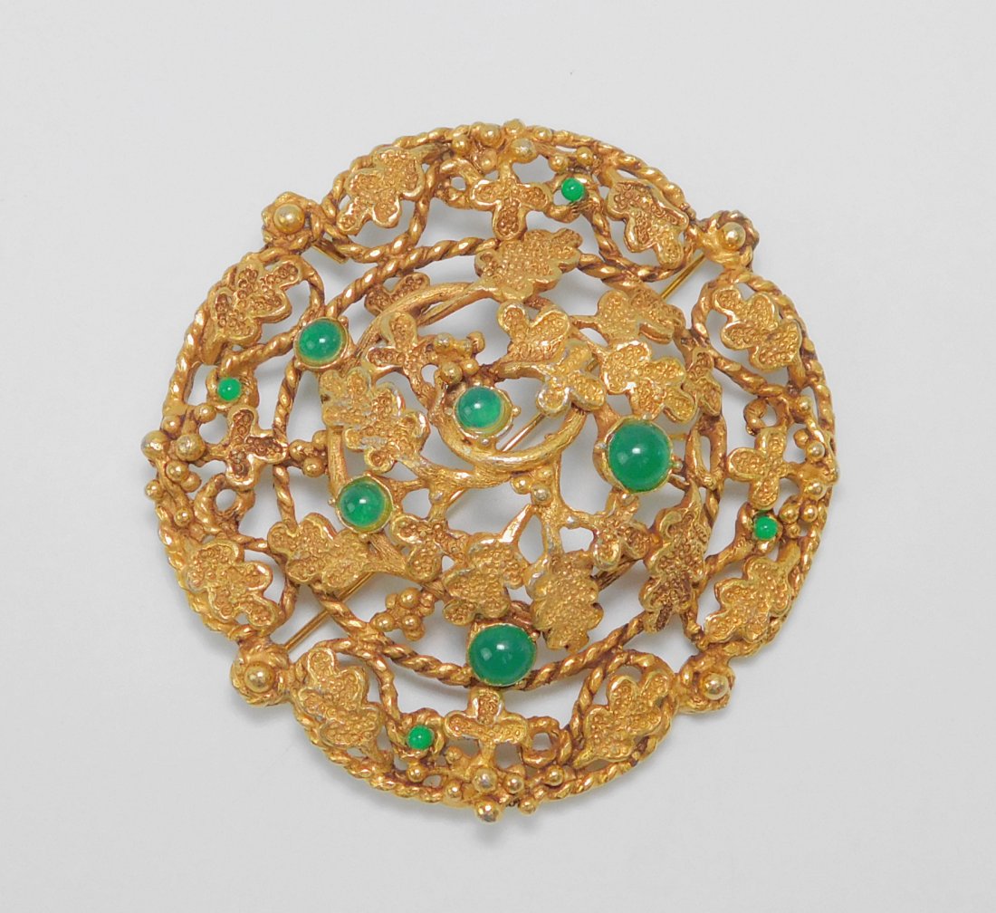 Large Vintage Leaf Brooch With Green Stones (1 of 3)