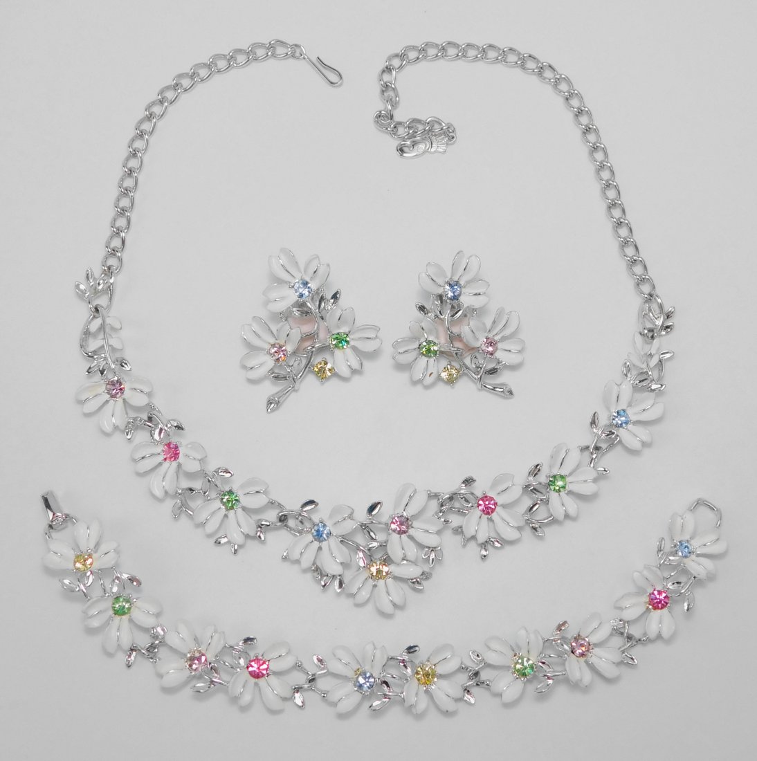 Vintage Emmons White & Pastel Rhinestone Parure (1 of 9)