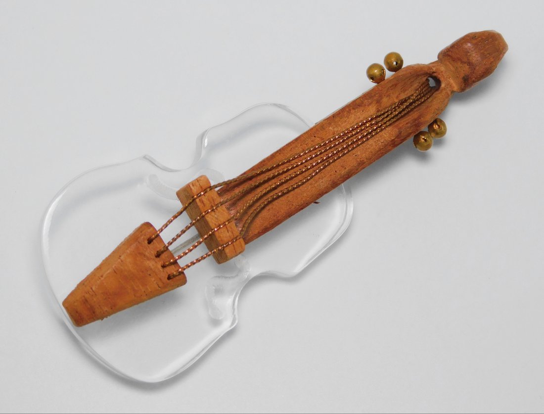 Large Vintage Lucite & Wood Guitar Brooch: Brooch: 4" x 1 1/2"
